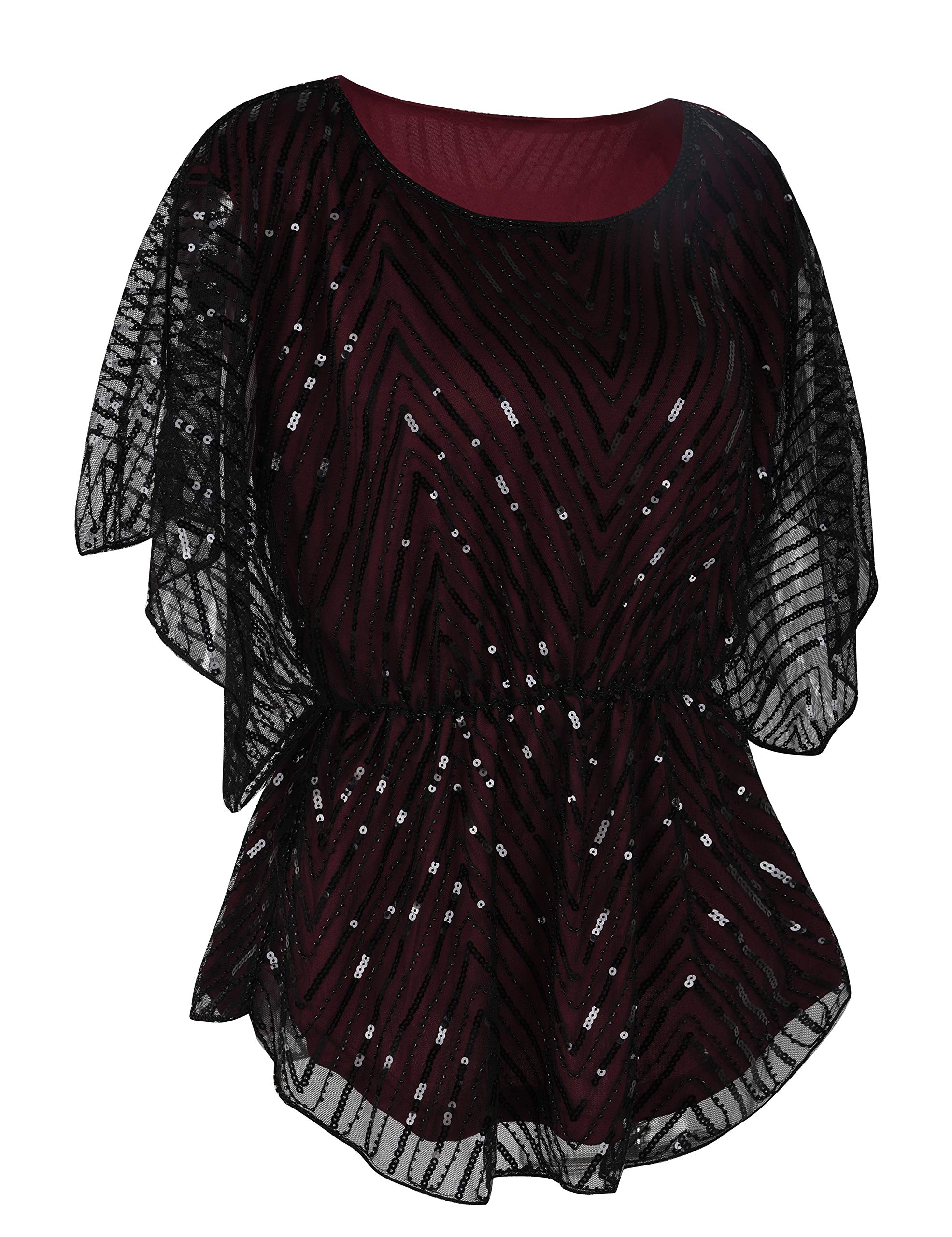 PrettyGuide Women's Sequin Blouse Tops - Sparkly Beaded Evening Shirt for Formal Party, Club, Dinner Date & Special Occasions