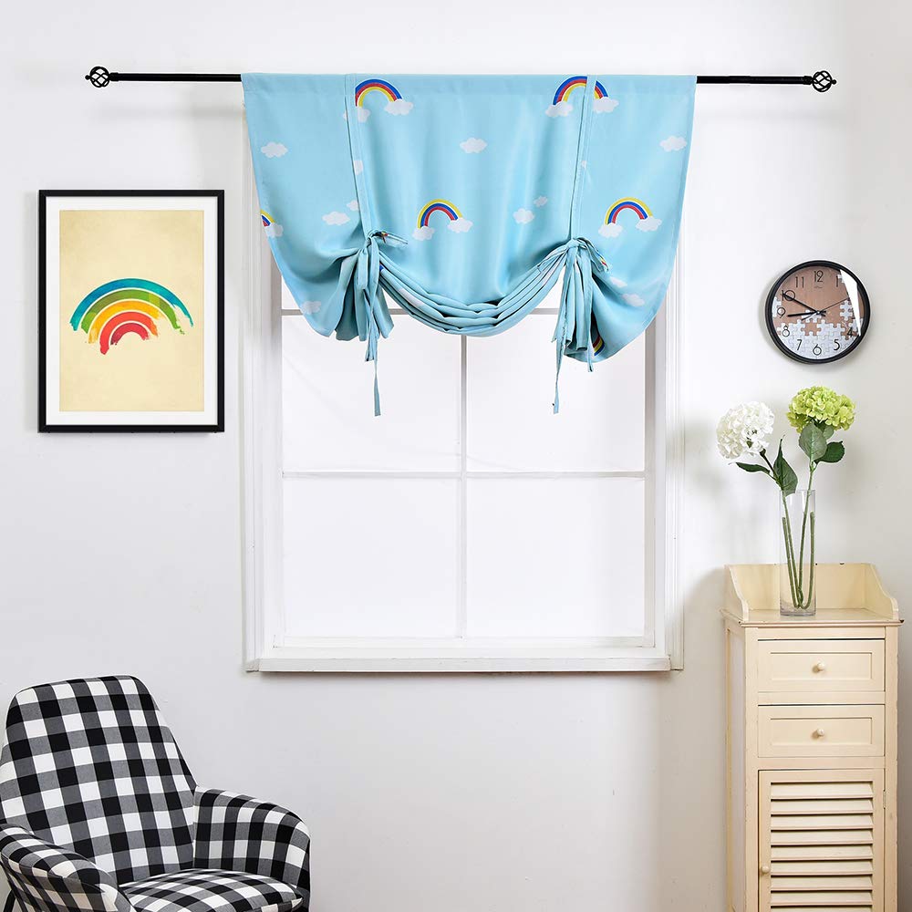 ELEOPTION Thermal Insulated Blackout Curtains for Small Windows - Noise Reducing, Energy Efficient, Rod Pocket Design - Rainbow Blue, 24