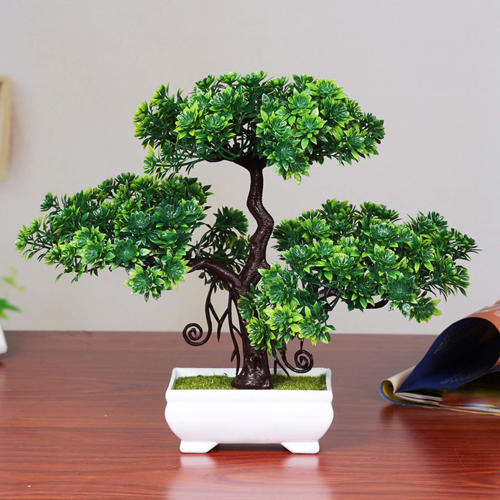 KKONION Artificial Bonsai Tree - Realistic Pine Simulation Potted Plant for Home & Office Decor | Faux Greenery for Desk, Shelf, Living Room, and Workspace