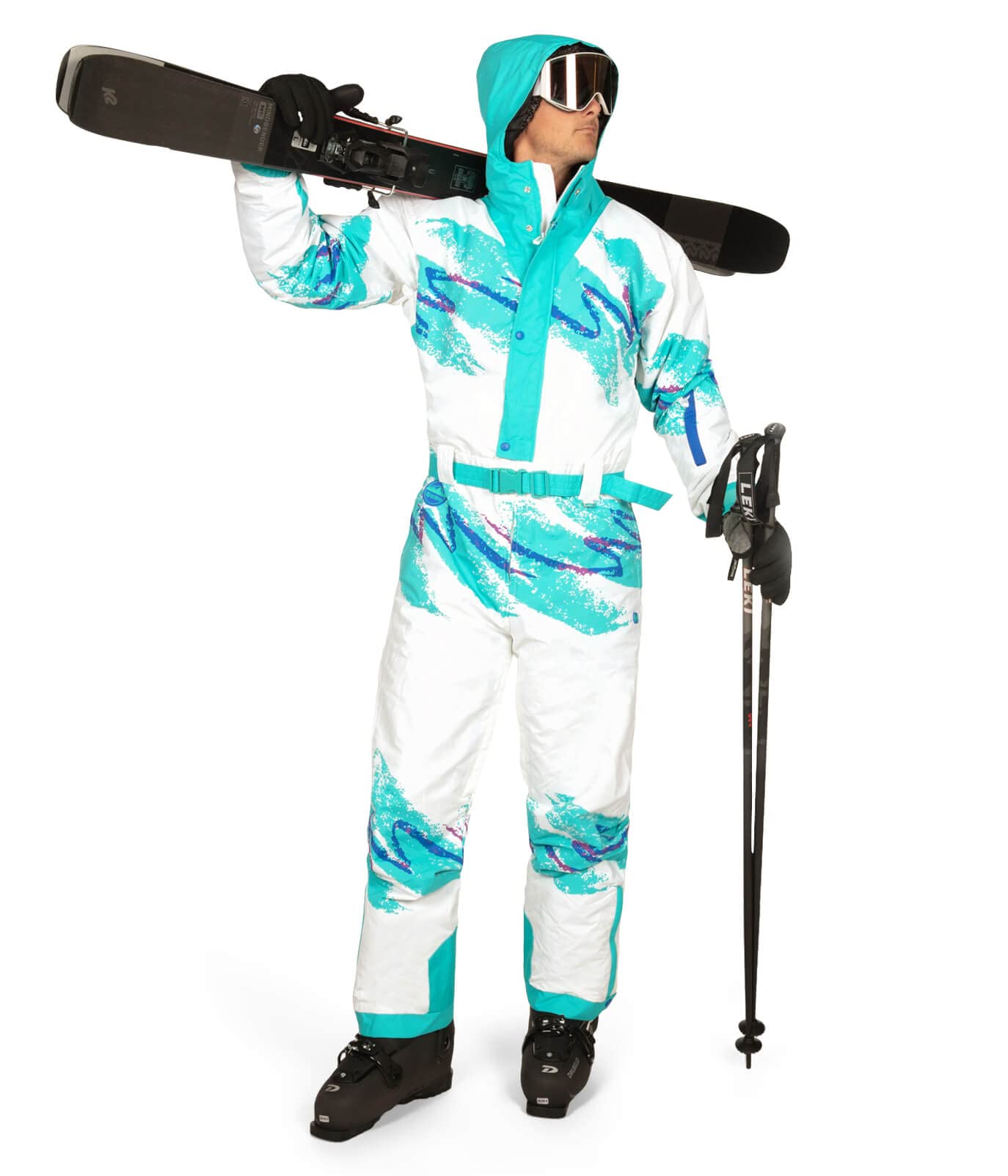 Retro Snow Suits for Men - Warm One-Piece Ski Suit for Winter | Tipsy Elves Loud Print Snowsuit | Perfect for Skiing, Snowboarding & Winter Festivals