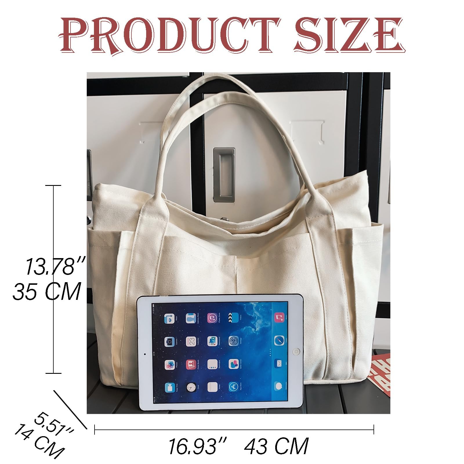 Large Canvas Tote Bag with 2 Front Pockets - Heavy Duty Laptop Carryall Bag for Women & Men - Perfect for Work, Travel, Shopping & Everyday Use