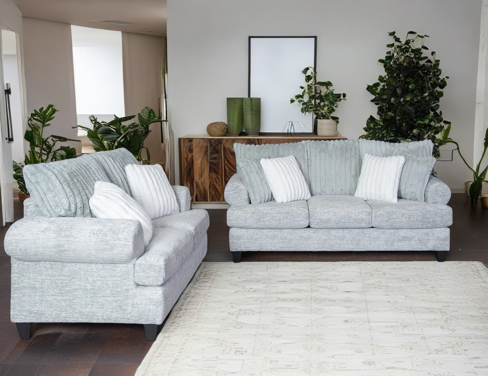 Oasis Living Room Collection: 3-Piece Sofa and Loveseat Set in Galactic Oyster Gray - Modern Sectional Couch for Small Spaces, Apartment & Cozy Home Decor