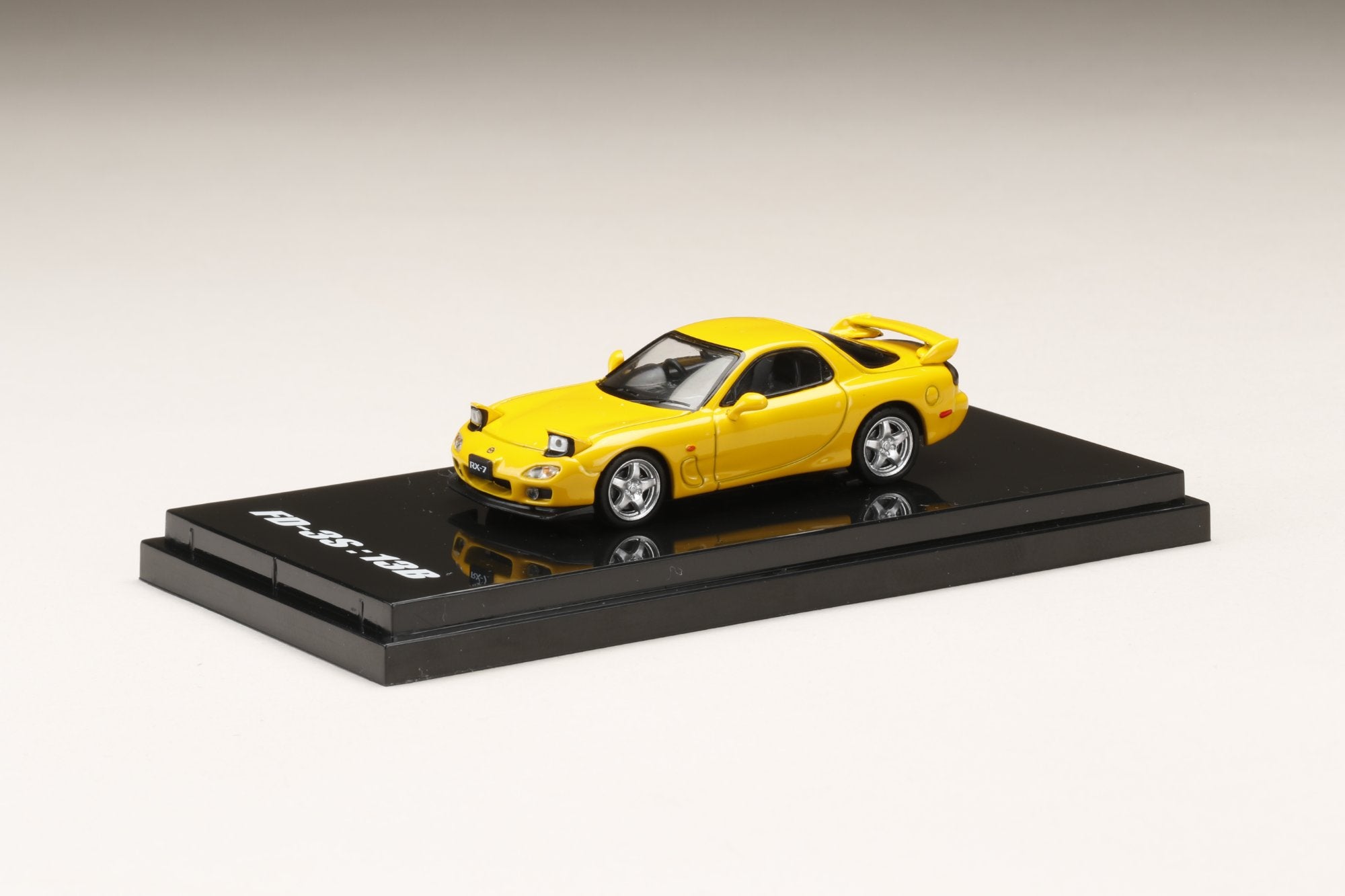 1:64 Scale Mazda RX-7 FD3S Type RS Diecast Model Car - Sunburst Yellow with Detailed Engine Display | Collectible Japanese Sports Car for Hobbyists & Display