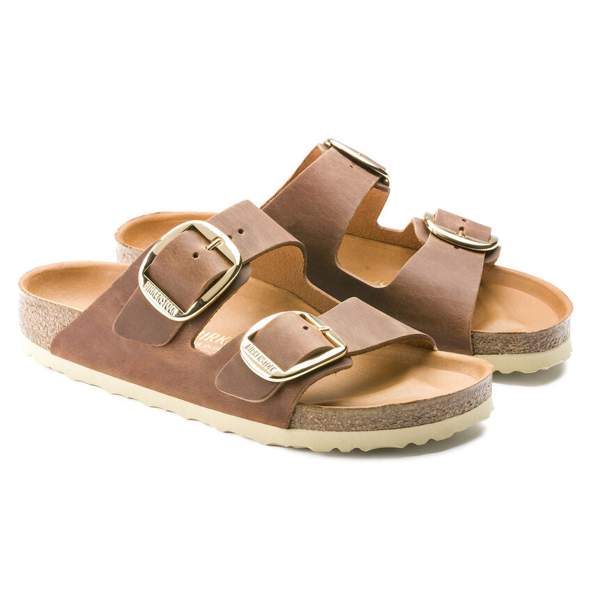 Birkenstock Arizona Big Buckle Sandals - Genuine Oiled Leather in Cognac Brown | Comfortable Footbed for Walking, Travel & Everyday Wear