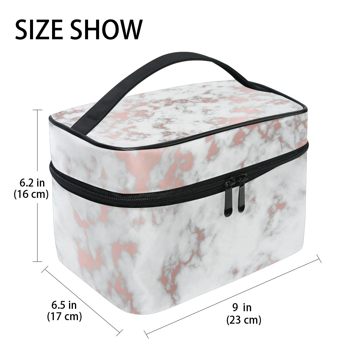 Rose Gold Marble Cosmetic Bag for Women - Travel Makeup Train Case & Storage Organizer - Perfect for Travel, Gym, and Daily Essentials Organization