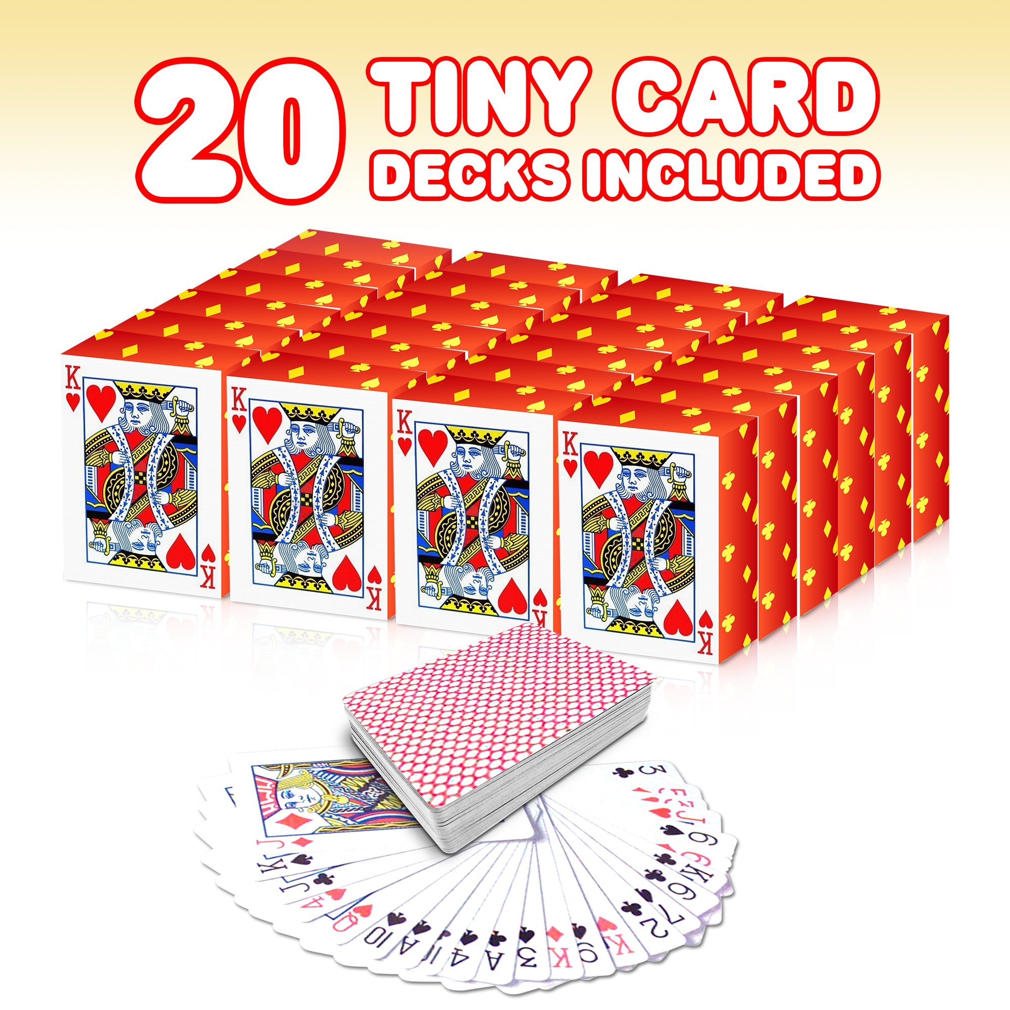 Gamie Mini Playing Cards - 20 Decks of 1.5 Inch Poker Cards for Kids & Adults - Small Casino Game Cards Set - Perfect for Travel, Parties, Gifts & Family Game Nights