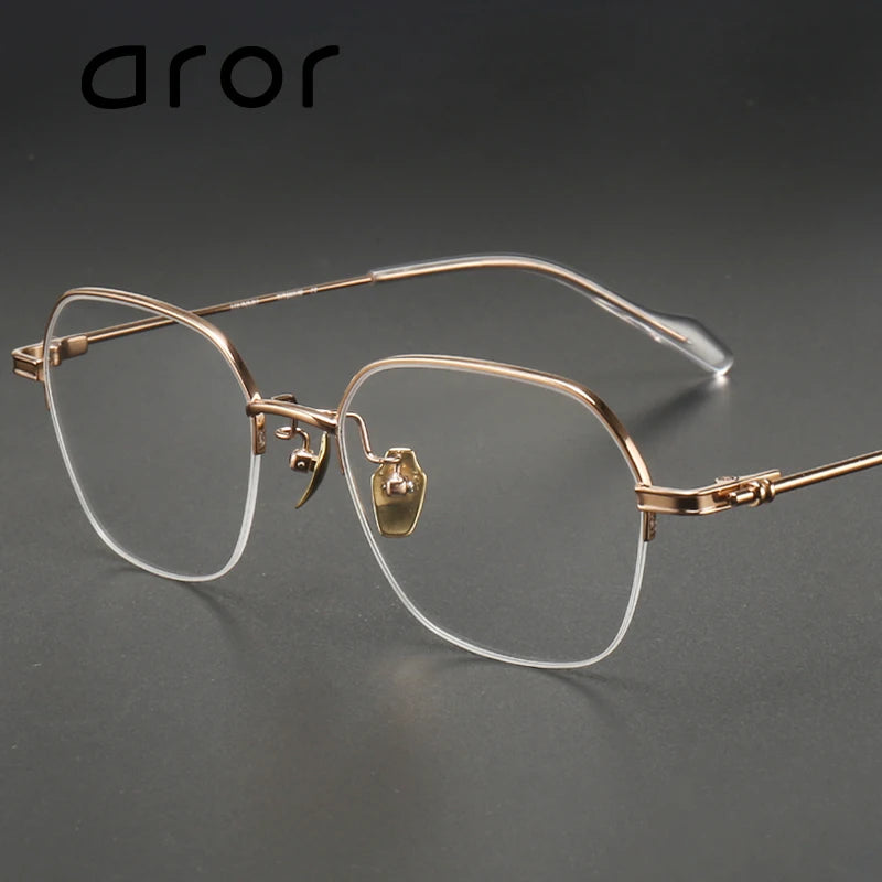 Aror Unisex Semi-Rimmed Square Polygon Titanium Eyeglasses Frame 10169 - Lightweight Durable Glasses for Work, Reading & Fashion
