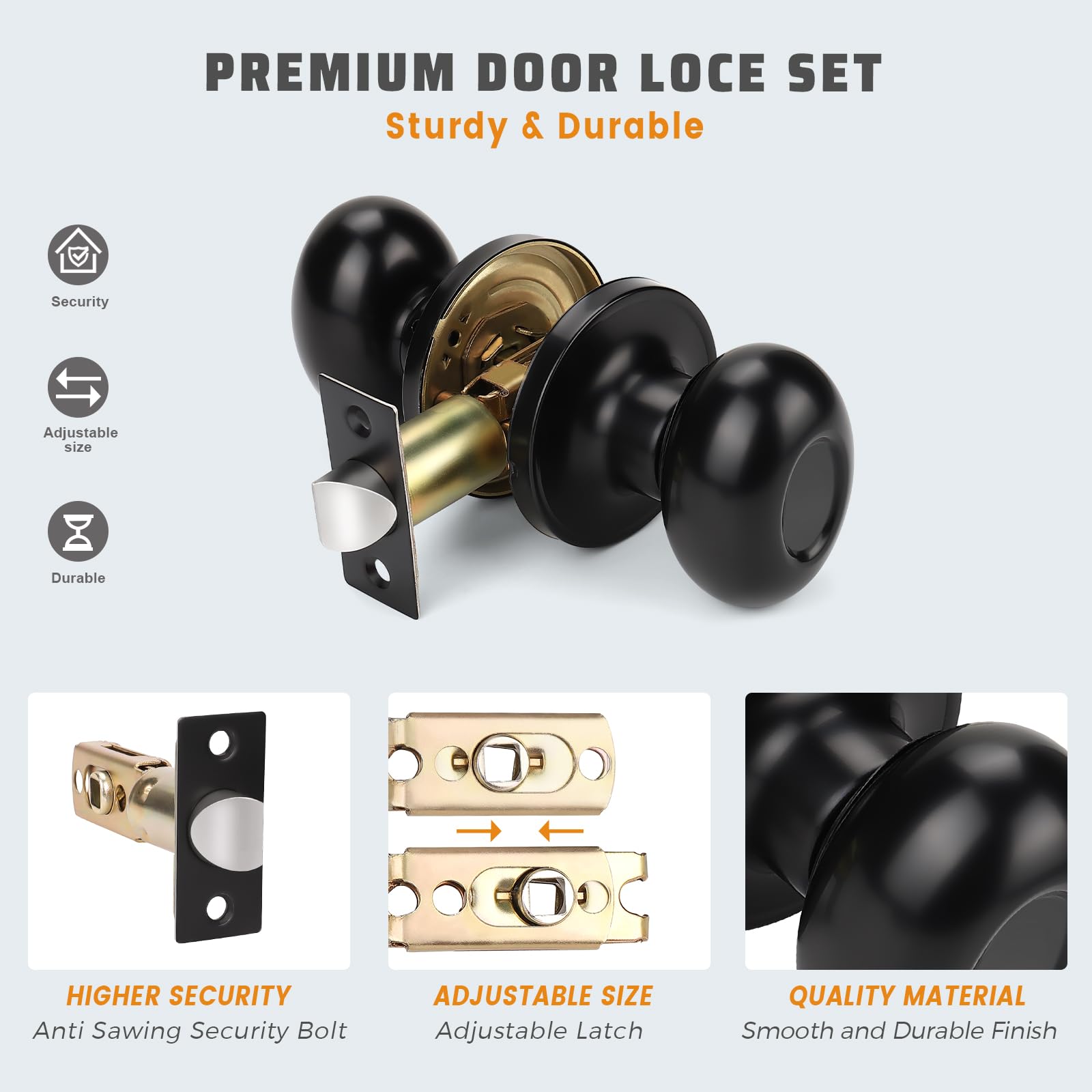 Modern Oval Door Knob Set - 2 Pack Matte Black Passage & Closet Knobs for Hallway, Bedroom & Interior Doors | Classic Style Hardware for Home Improvement & DIY Projects