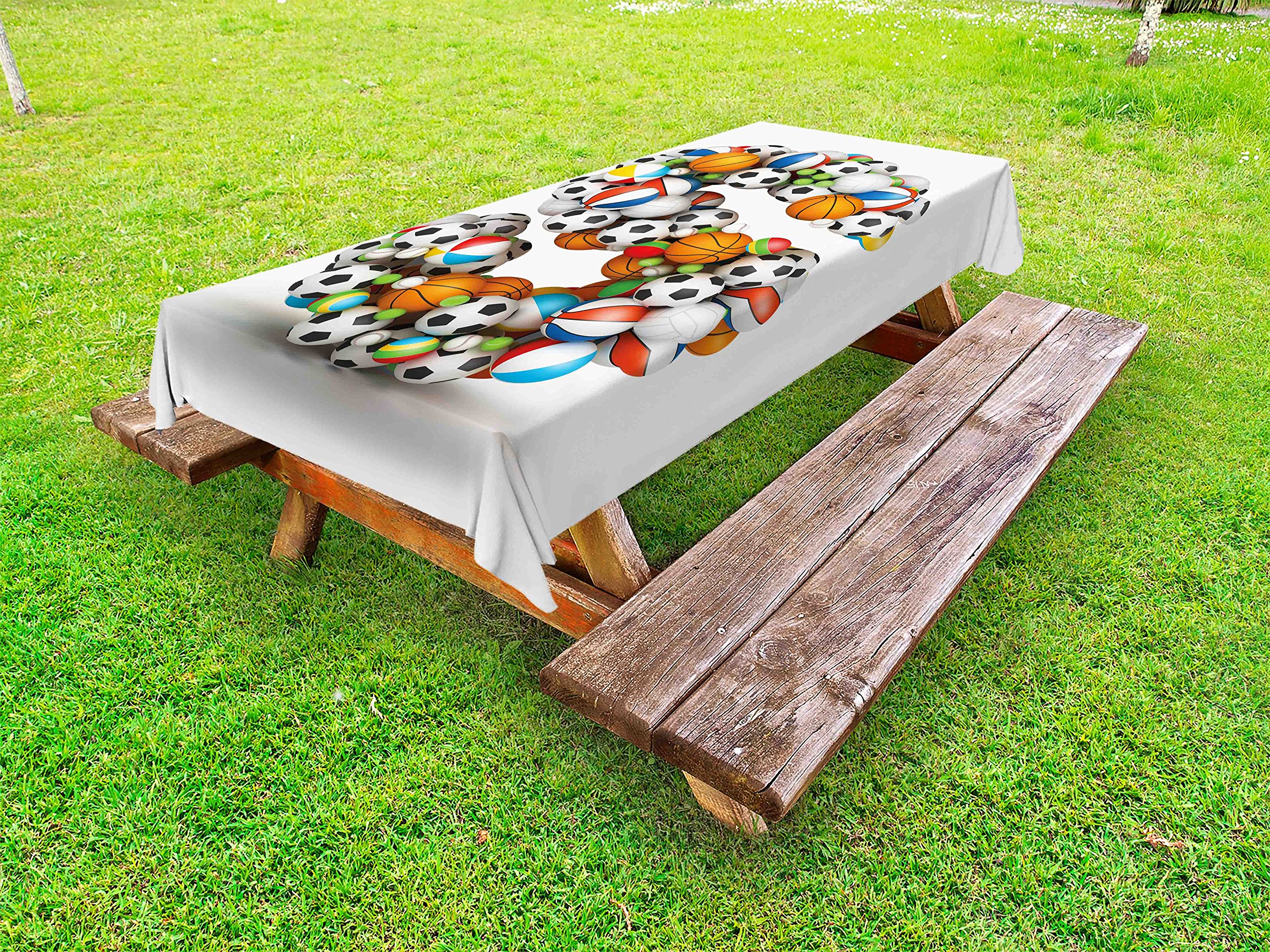 Ambesonne Letter S Outdoor Tablecloth - Sports Themed Ball Competition Design with Capital S Initial Print on Plain Background - Washable Picnic Table Cover 58x120 Inches Multicolor - Perfect for BBQs, Tailgating & Outdoor Parties