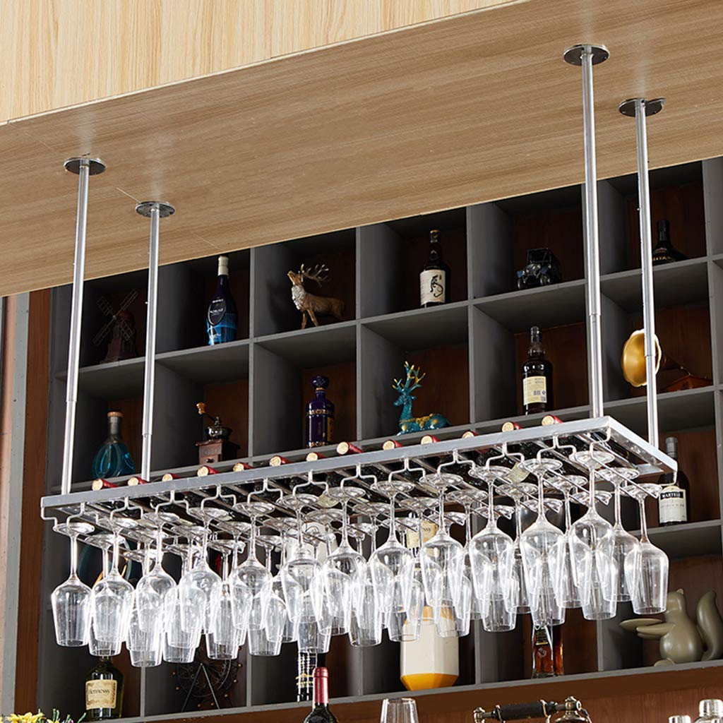 Premium Ceiling Mounted Hanging Wine Rack - Metal Stemware Holder for Bar, Restaurant & Home (60x35cm, Red) - Perfect for Wine Storage, Glass Display & Space-Saving Organization