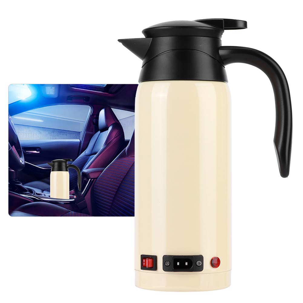 Electric Tea Kettle 800ml - Stainless Steel Car Travel Kettle with Auto Shut-Off - Portable Hot Water Kettle for Road Trips, Camping & Office (Cream)