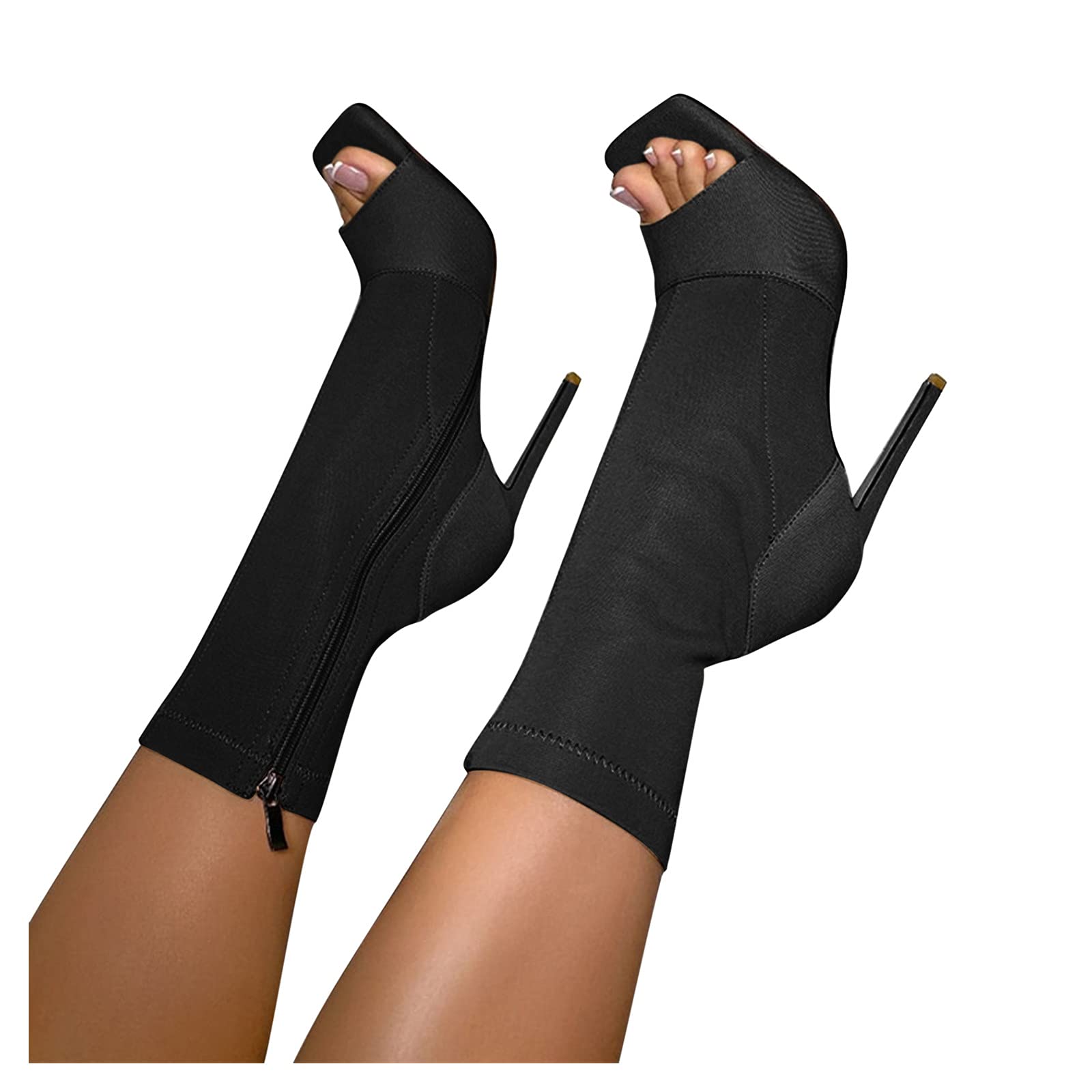 Gibobby Women's High Heel Peep Toe Ankle Boots - Slip On & Zip Up Combat Booties for Women | Fashionable & Comfortable for Casual Outings, Parties & Work Wear