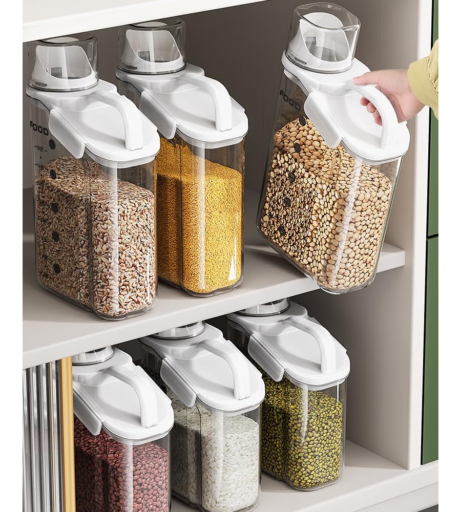 Airtight Rice Storage Container with Measuring Cup & Pour Spout - 2800ML Kitchen Food Storage for Rice, Grains, Oatmeal & Flour - Perfect for Pantry Organization & Bulk Food Storage (Blue)