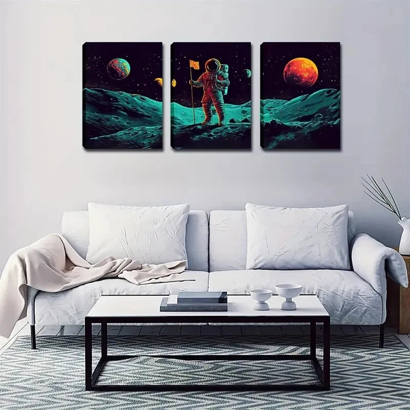 3-Piece Black Starry Outer Space World Wall Art Set - Framed Canvas Prints 50x70cm - High Quality Space-Themed Decor - Ready to Hang - Perfect for Living Room, Bedroom or Office Decor