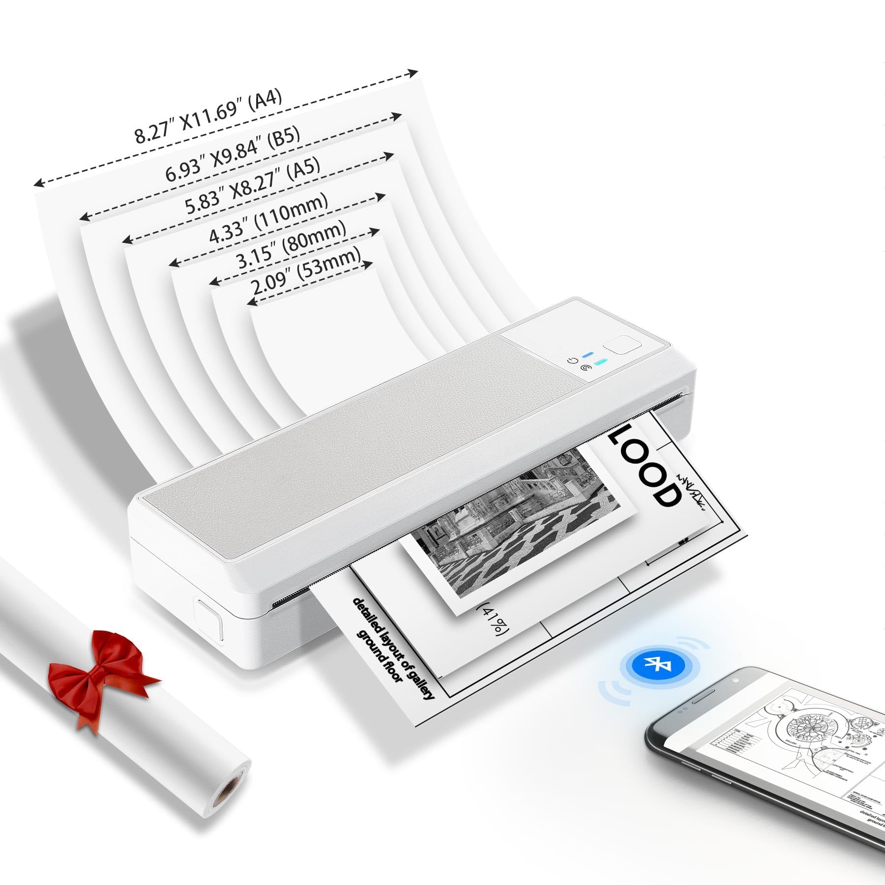 Vretti P83 Portable A4 Thermal Printer - 304 DPI Bluetooth Wireless Printer for Home & Office, No Ink Needed, Works with Android/iOS & A4 Thermal Paper - Perfect for Receipts, Labels, Shipping Documents and Small Business Printing
