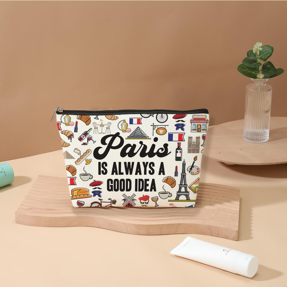 Paris Themed Travel Cosmetic Bag - Stylish Makeup Pouch with Paris Skyline Design - Perfect Gift for Women, Friends, Sisters - Birthday, Christmas, Bachelorette Party & Girls Trip Souvenirs - Ideal for Travel, Vacation & Everyday Use