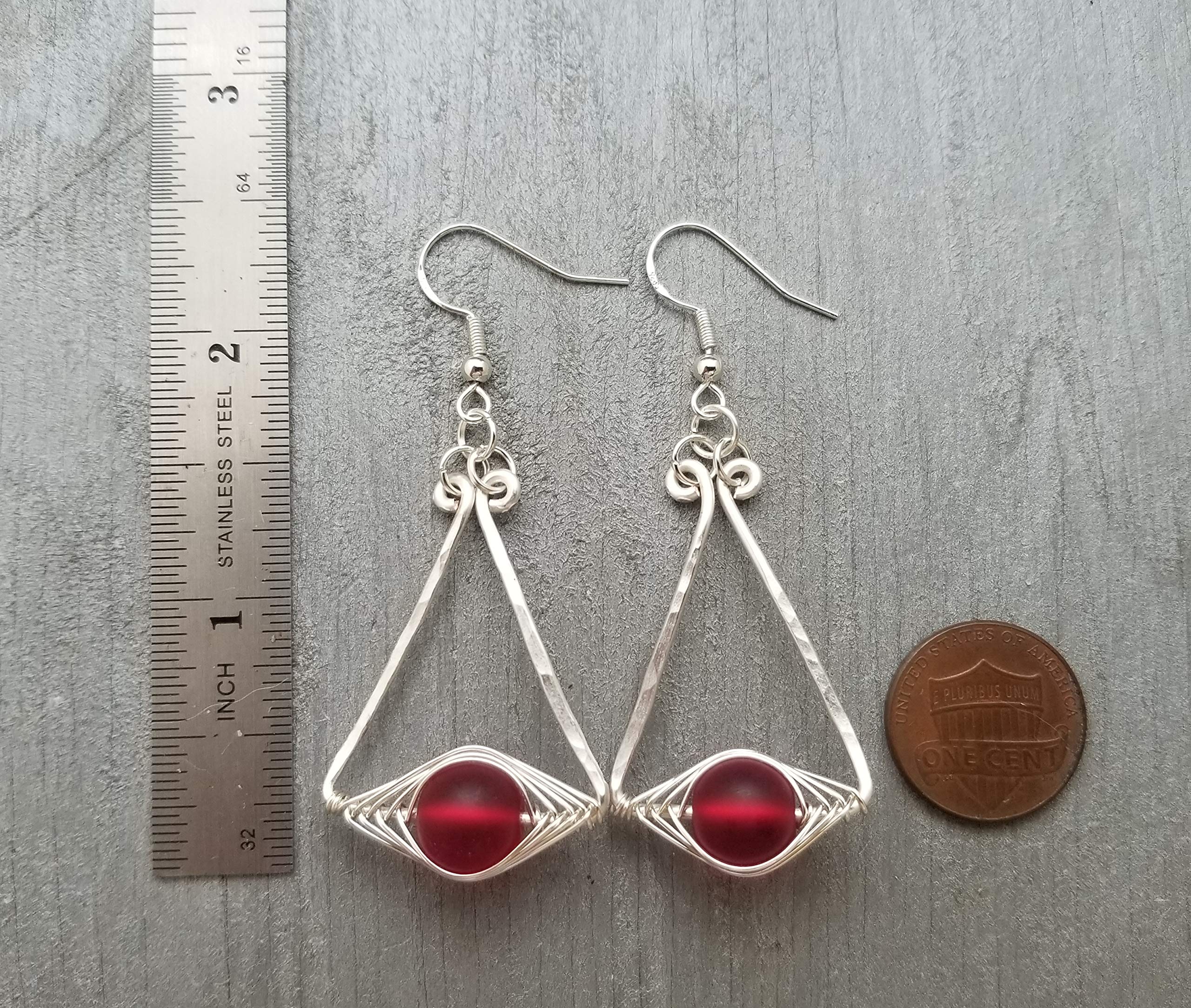 Handmade Hawaiian Sea Glass Earrings for Women - Ruby Red 