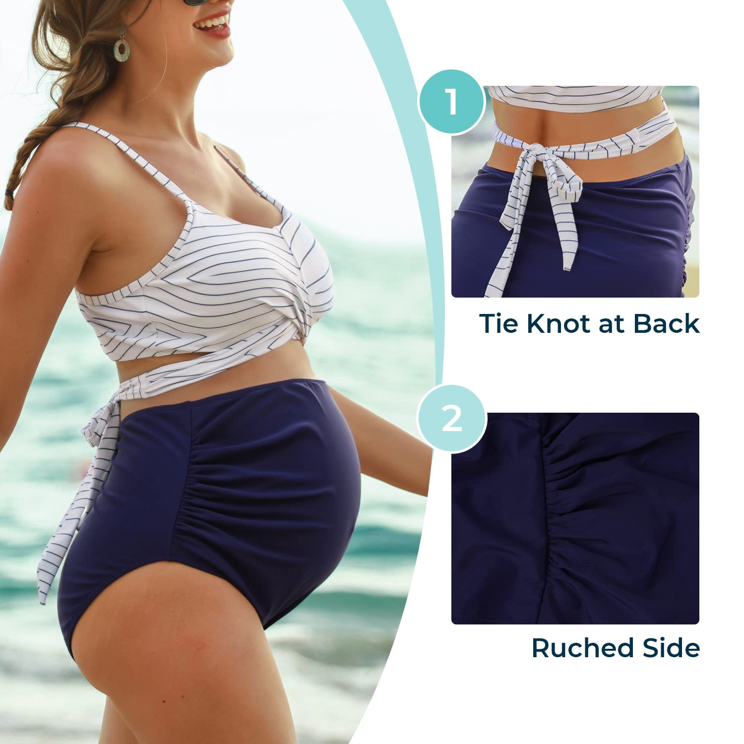 **Maternity Bikini Swimsuits for Women - High Waist Criss Cross Floral Two Piece Pregnancy Swimwear | Comfortable & Stylish for Beach, Pool, and Vacation**