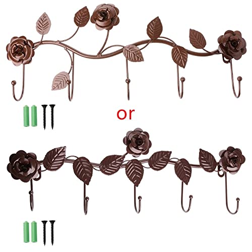 Vintage Iron Rose Leaves Coat Rack - Wall Mounted Coat Hooks for Hats, Bags & Jackets | Heavy Duty Hanger Organizer with Decorative Wall Decor (Bronze) - Perfect for Entryway, Bedroom & Closet Organization