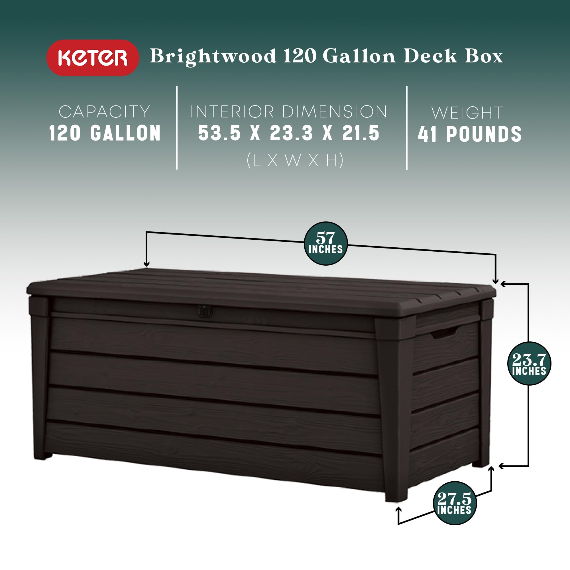 Keter 120 Gallon Outdoor Storage Deck Box - Waterproof Patio & Pool Storage Bin, Large Deck Box for Cushions, Toys & Garden Tools - Brown Weather-Resistant Container for Backyard, Poolside & Patio Organization