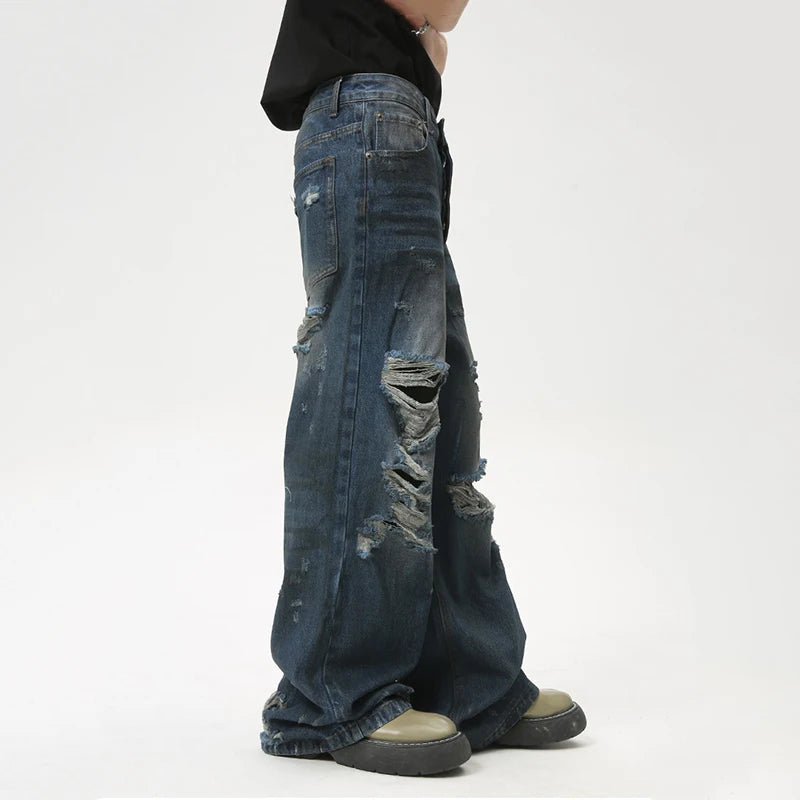 American Style Loose Fit Men's Denim Jeans - Casual Straight Leg Distressed Zipper Pants for Men | Trendy Summer Fashion (9C6087) | Perfect for Streetwear, Daily Wear & Casual Outings