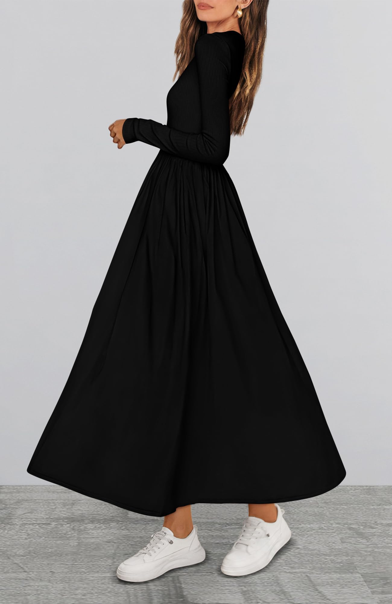 BTFBM Women's Casual Long Sleeve Bohemian Midi Dress - Flowy Spring Wedding Guest Dress 2025 | Perfect for Garden Parties, Bridal Showers & Date Nights
