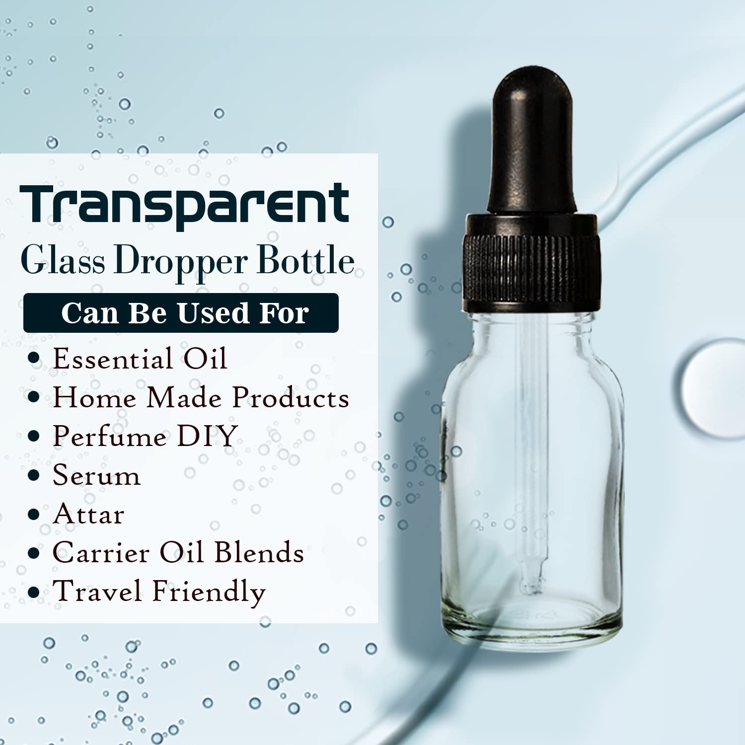 NSB Herbals 15ml Clear Round Empty Glass Bottle with Dropper - Black Ring & Silicone Teat for Essential Oils, Perfumes, DIY Blends (Pack of 3) | Perfect for Aromatherapy, Travel & Home Fragrance