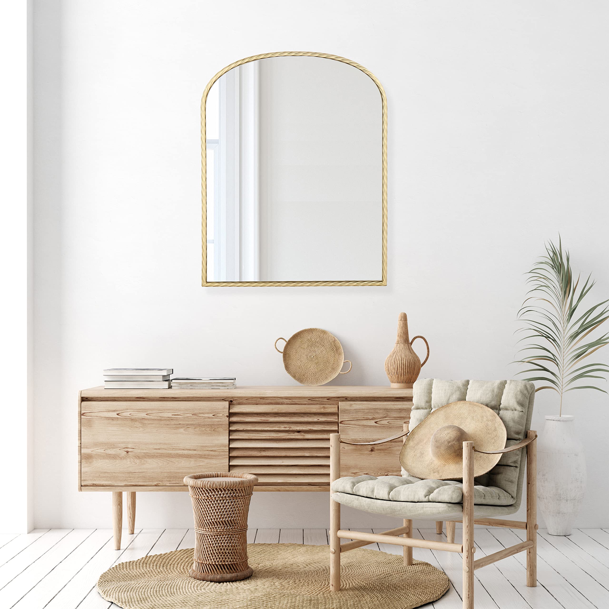 24x31 Inch Gold Twisted Metal Frame Arch Wall Mirror - Elegant Home Decor for Living Room, Bedroom, or Entryway