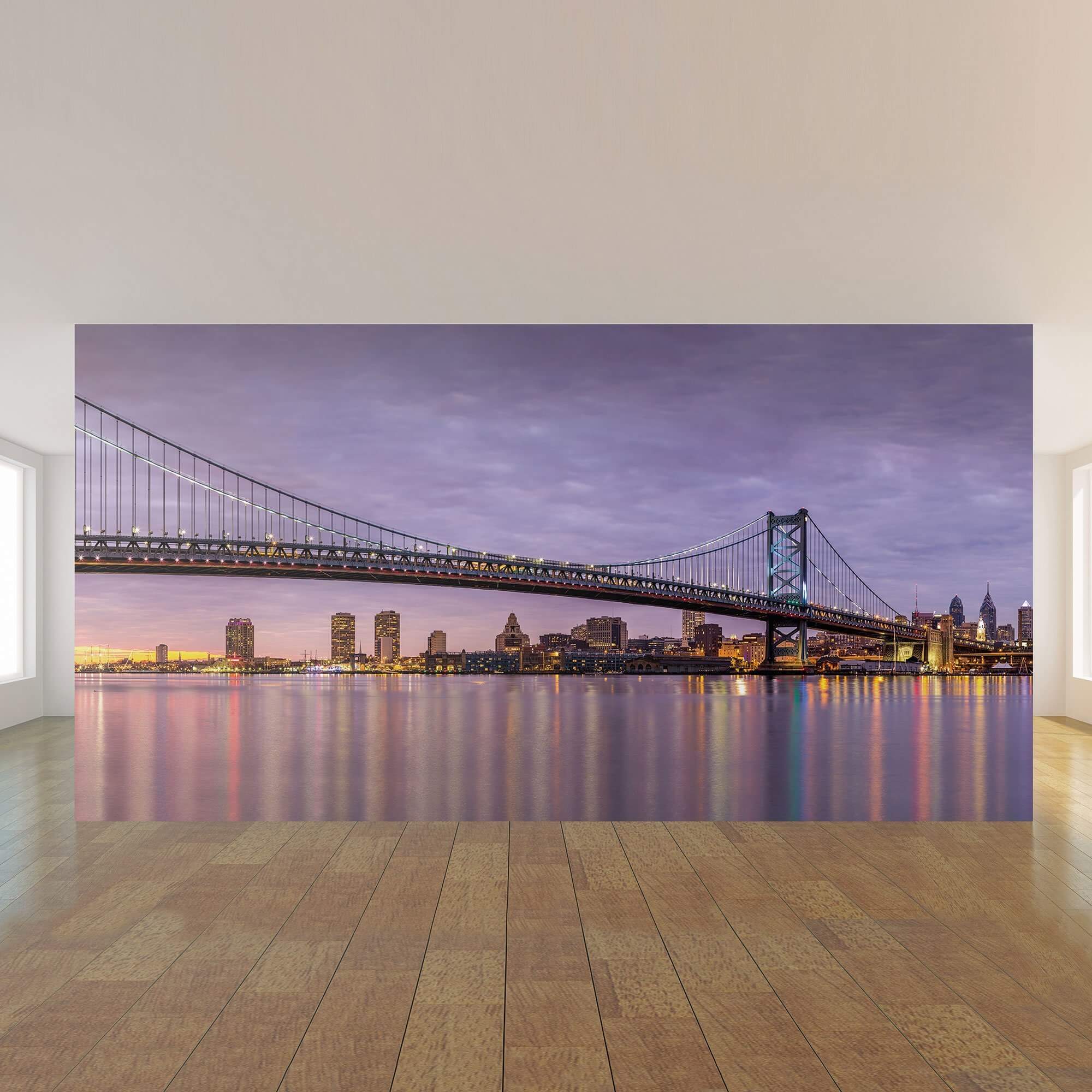 Orange Bridge Landscape Peel and Stick Removable Wallpaper Mural 7442 - Self-Adhesive Wall Decal for Bedroom, Living Room, Nursery & Office Decor