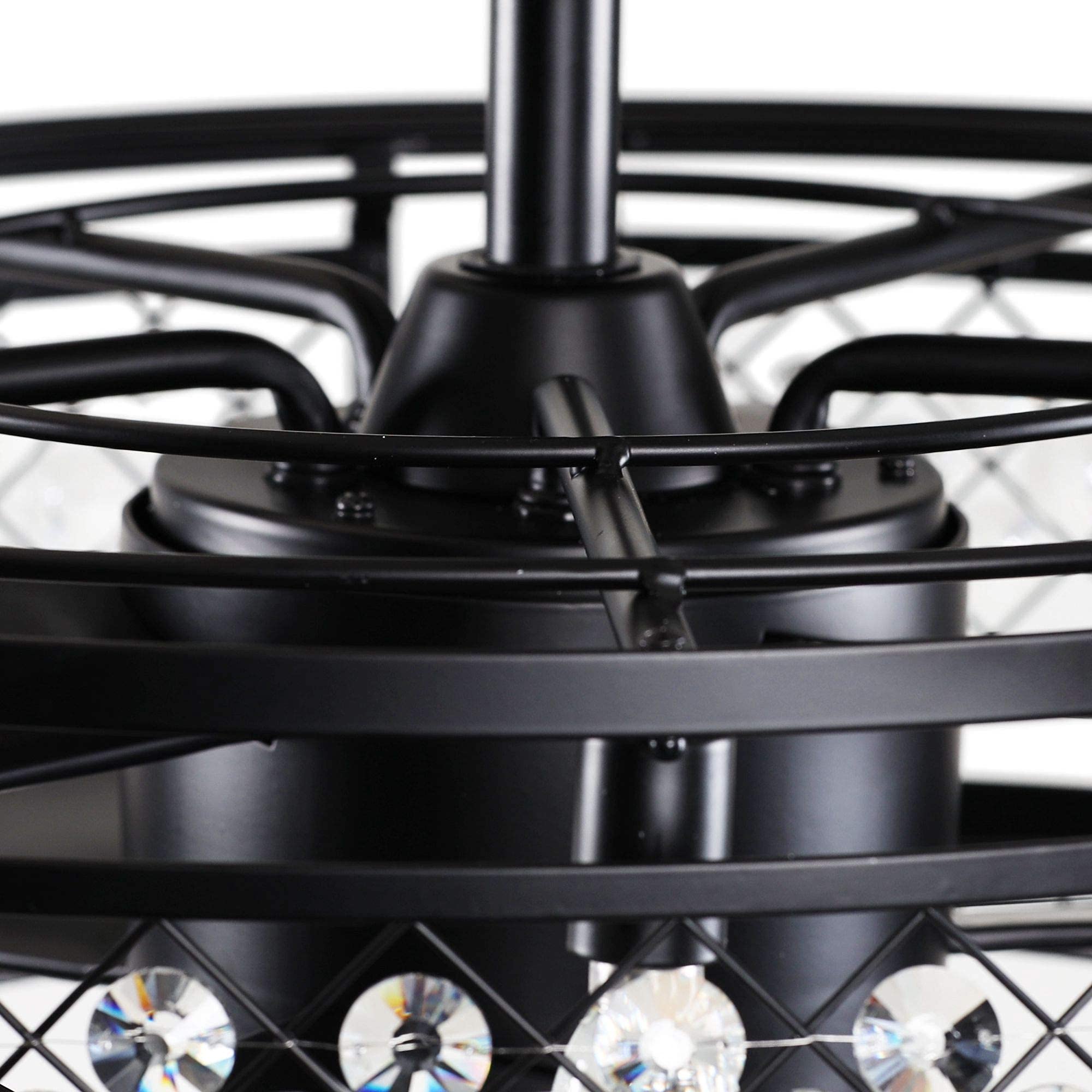 Parrot Uncle 26 Inch Modern Black Ceiling Fan with Lights & Remote Control - Bladeless Caged Design for Bedroom, Living Room & Office - Energy Efficient Quiet Cooling Fan with LED Light Kit
