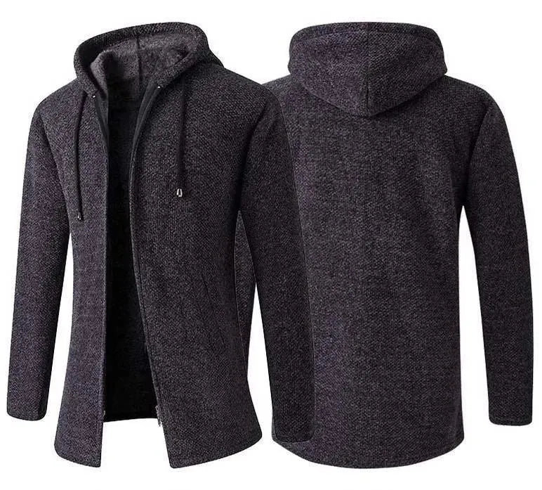 Men's Long Hooded Cardigan Sweater - Cozy Winter Pullover for Layering & Outdoor Activities