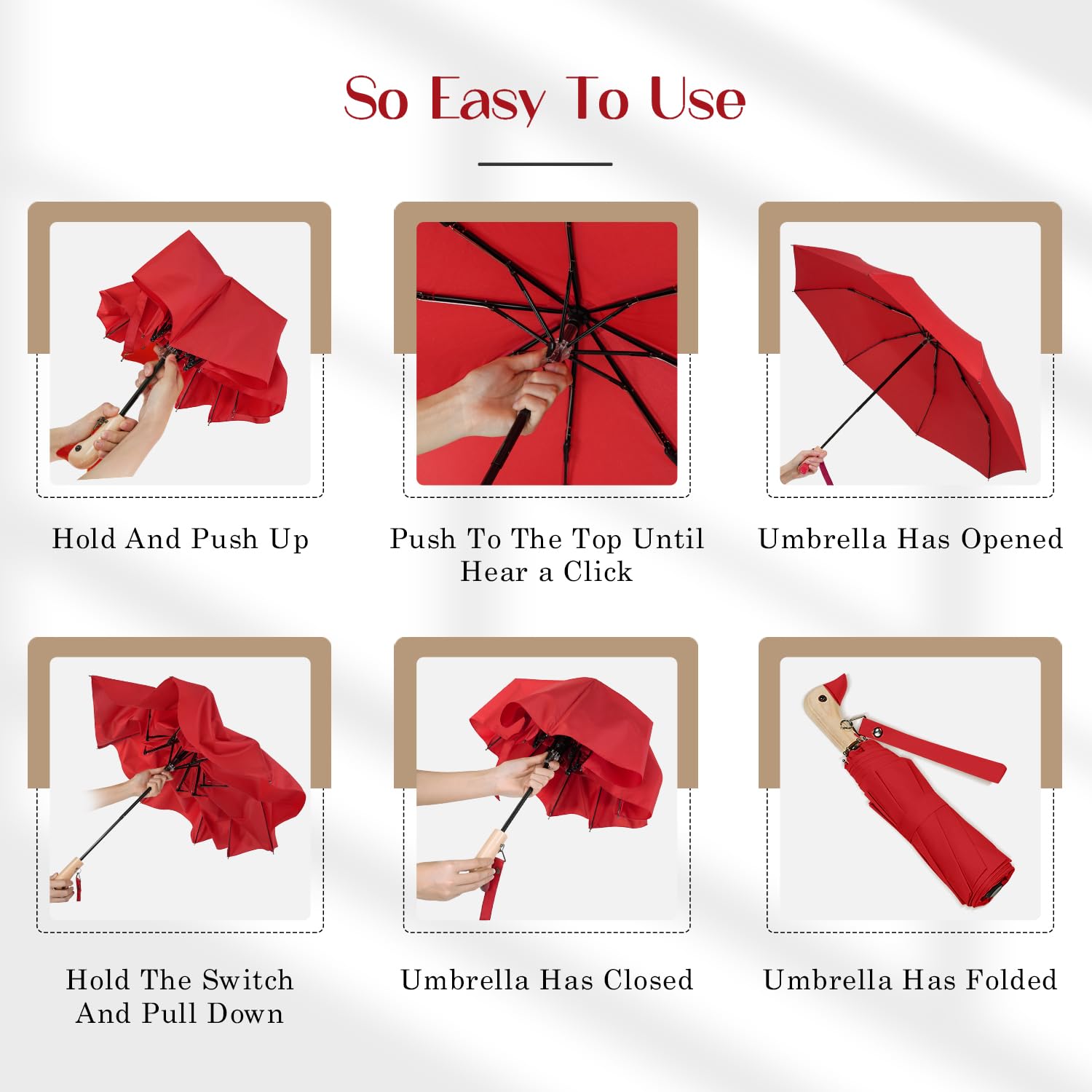 Compact Travel Umbrella with Cute Duck Handle - Lightweight Folding Umbrella for Women & Girls, Wooden Handle, Yellow Duck Head Design - Perfect for Rainy Days, Commuting, and Outdoor Adventures