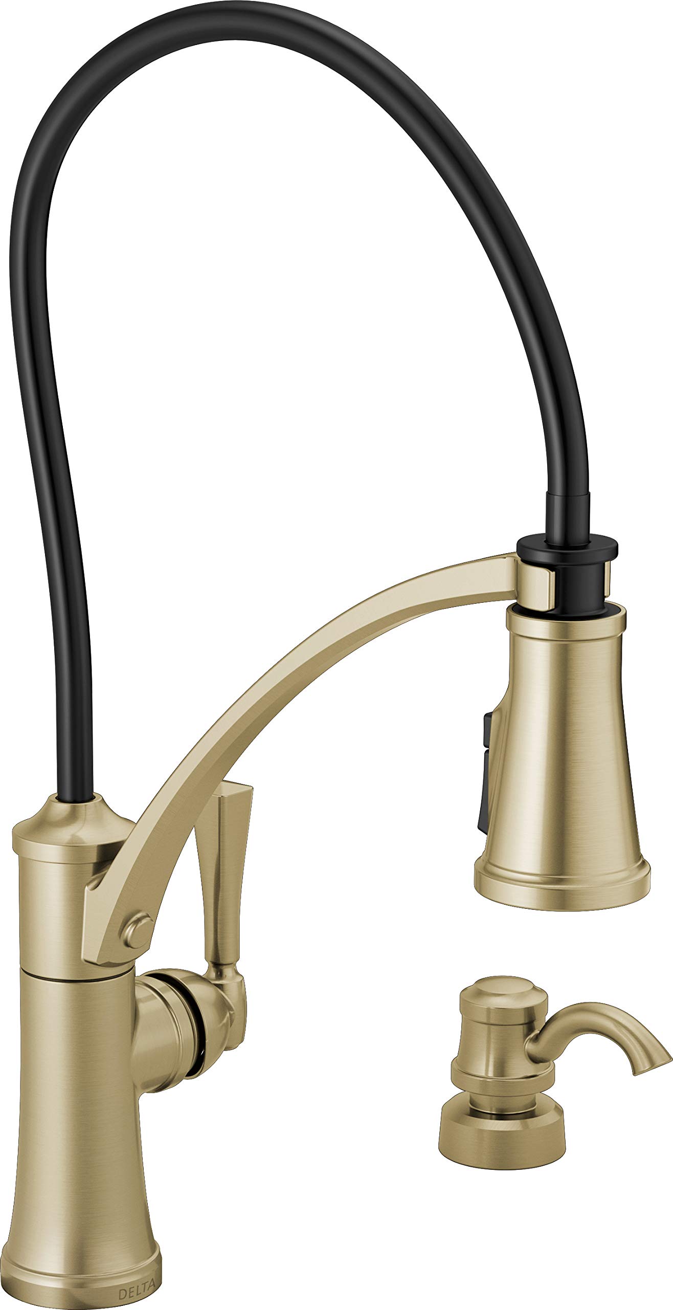 Delta Foundry Gold Kitchen Faucet with Pull Down Sprayer & Soap Dispenser - Champagne Bronze Stainless Steel Sink Faucet 19744Z-CZSD-DST | Perfect for Modern Farmhouse & Luxury Kitchen Renovations