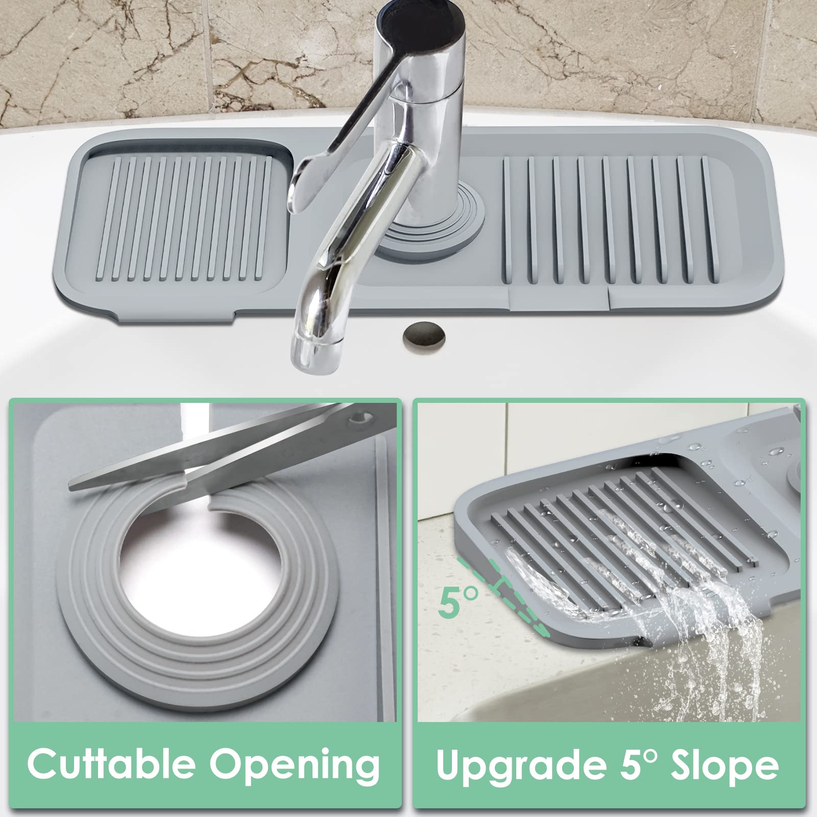 **Silicone Sink Splash Guard - Drip Catcher Tray & Faucet Handle Protector | Non-Slip Kitchen Sink Mat, Water Splash Barrier for Dish Soap & Sponge Holder | Perfect for Kitchen, Bathroom, RV & Camper Use**