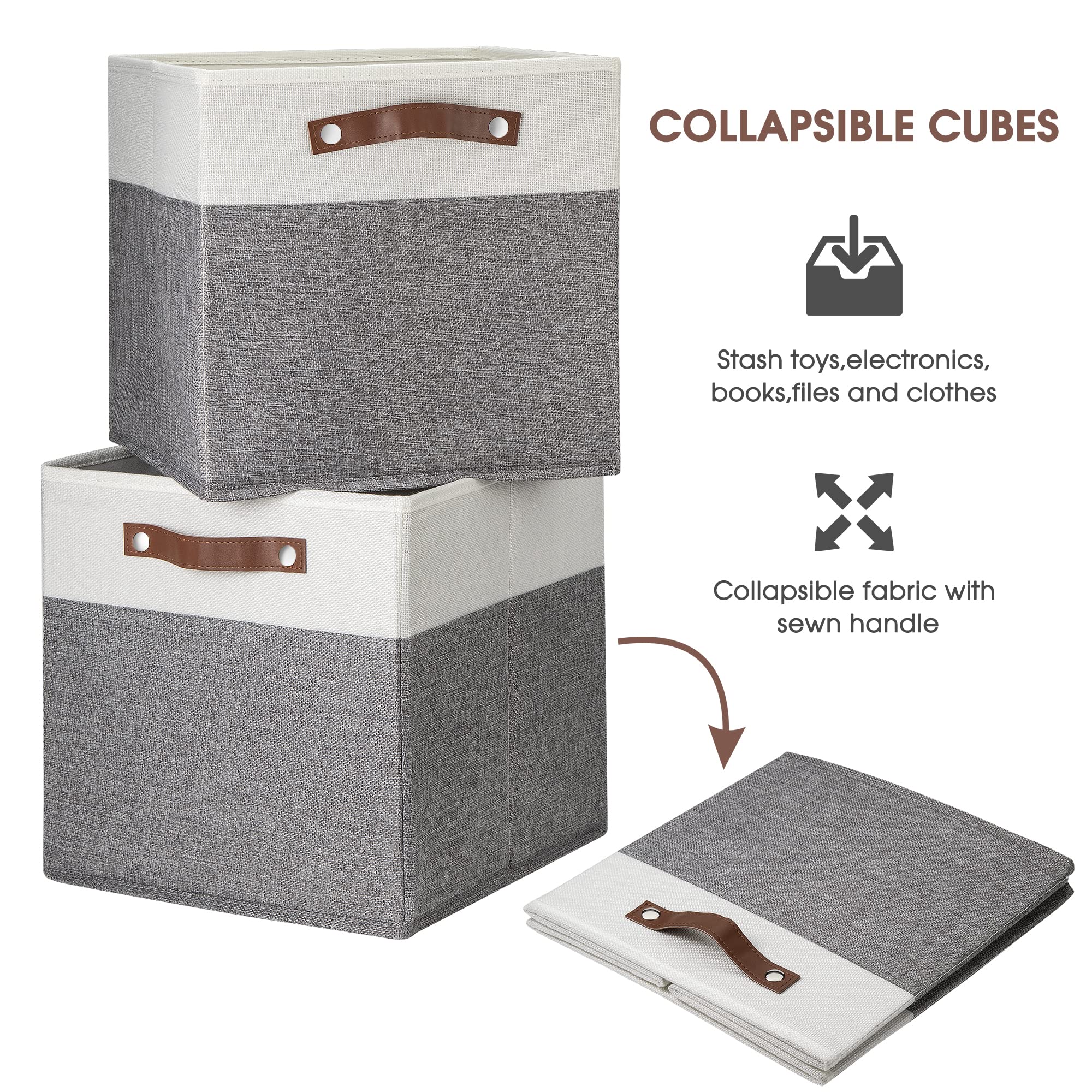Foldable Cotton Flax Storage Box Set of 2 with Leather Handle - Collapsible Storage Bins for Nursery, Kids Room, Toys & Home Organization (30.5x30.5x30.5 cm) - Perfect for Closet, Shelf & Underbed Storage