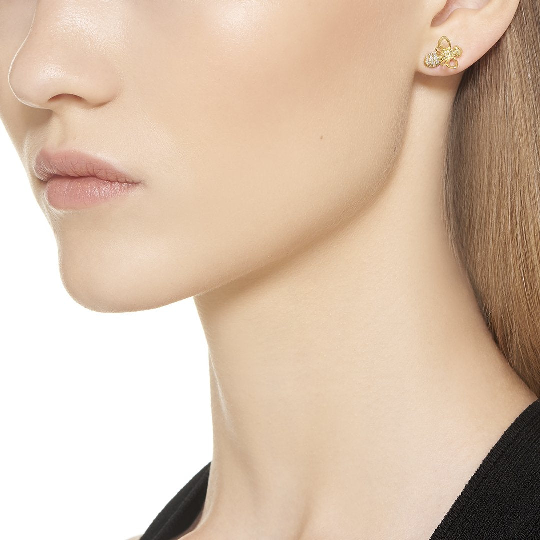 Temple St. Clair Busy Bee 18K Gold Earrings - Dainty Bee Stud Earrings for Women - Perfect for Everyday Wear, Office & Special Occasions
