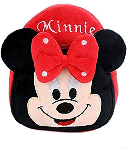 Minnie Mouse Soft Plush Kids School Backpack for Boys & Girls - Lightweight Durable Cartoon Character Bookbag for Preschool & Elementary Students - Perfect for School, Travel & Daycare Use (Red)