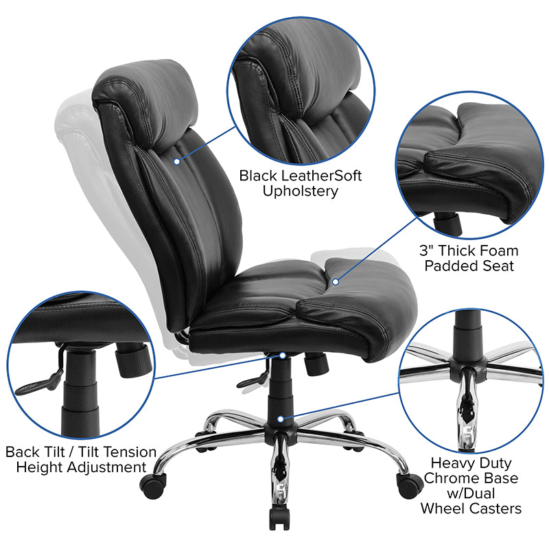 FLASH HERCULES Series Big & Tall 400 lb. Capacity Black Fabric Executive Ergonomic Office Chair with Chrome Base - Perfect for Home Office, Gaming, and Heavy-Duty Workspaces