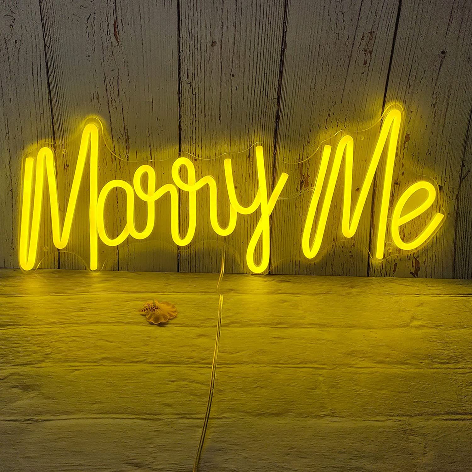 Marry Me Neon Sign - Custom LED Wall Art for Weddings, Anniversaries & Parties | Romantic Home Decor & Unique Gift Idea | Perfect for Bedroom, Living Room & Wedding Venue Decorations (Yellow, 50cm)