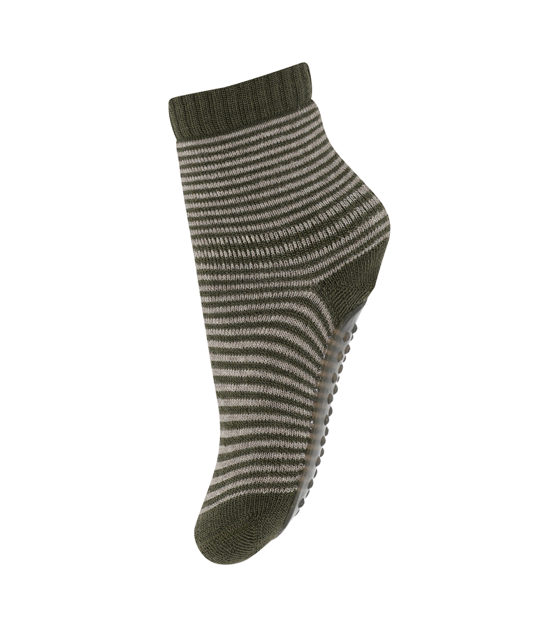 Vilde Anti-Slip Ivy Green Striped Wool & Cotton Socks by mp Denmark - Cozy & Warm Winter Socks for Women, Perfect for Home, Office & Outdoor Activities