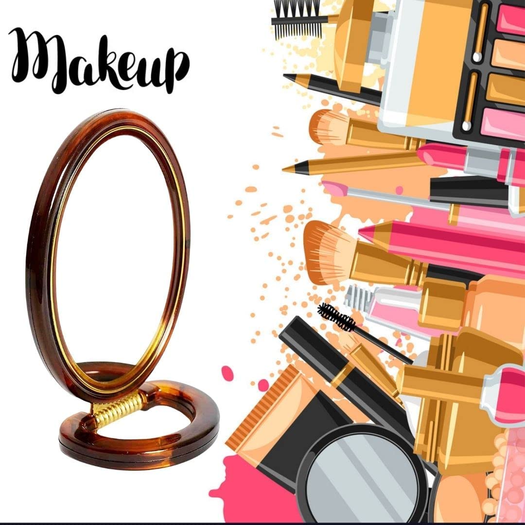 GutarGoo Oval Makeup Mirror with Stand - Double-Sided 1X & 5X Magnification for Precise Makeup Application - Perfect for Vanity, Bathroom, and Travel (Small Size, Black)