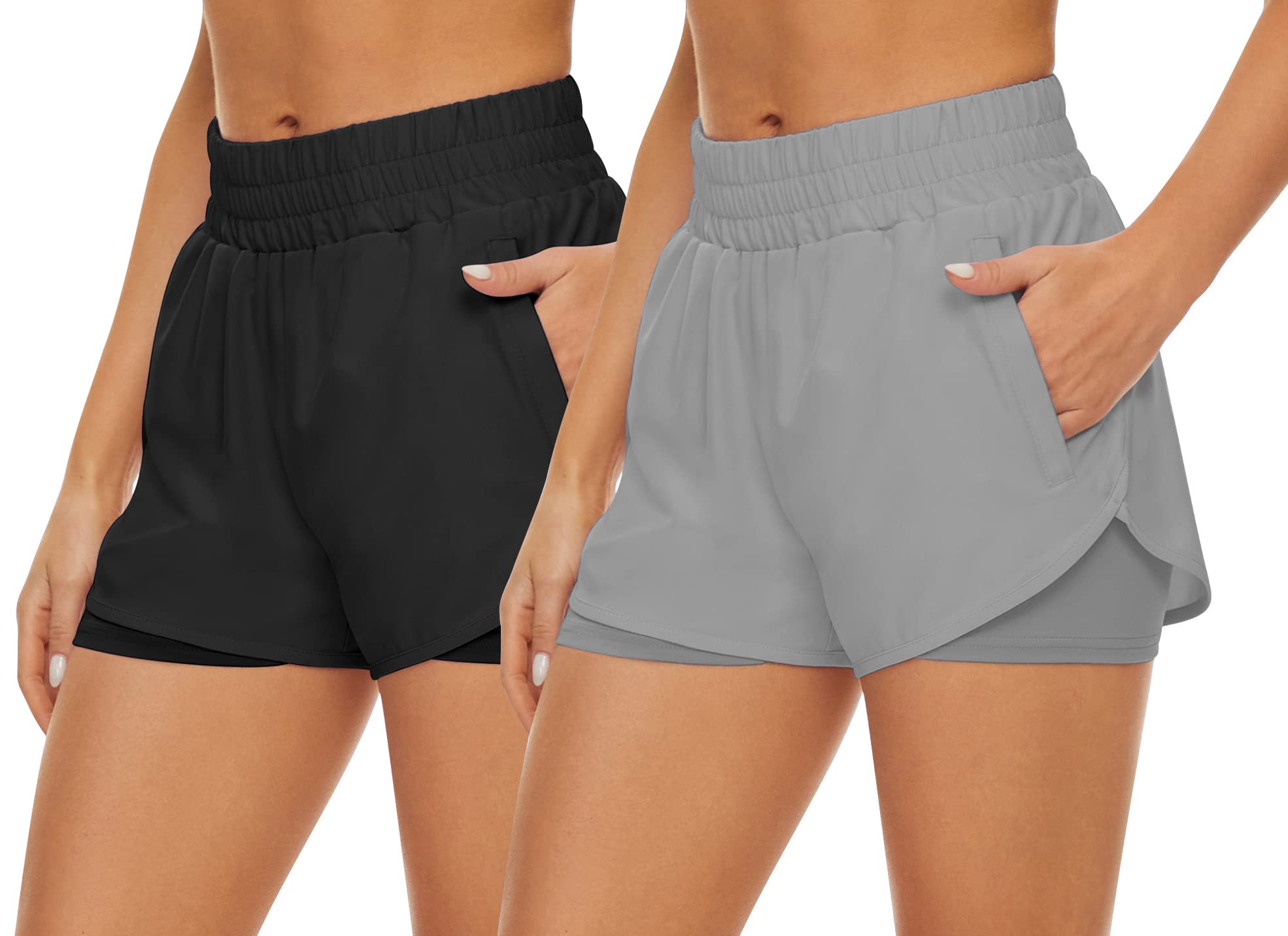 2 Pack Women's High Waisted Athletic Shorts - Quick Dry Running Shorts with Pockets for Workout, Gym & Sports | Perfect for Yoga, Jogging & Summer Activities
