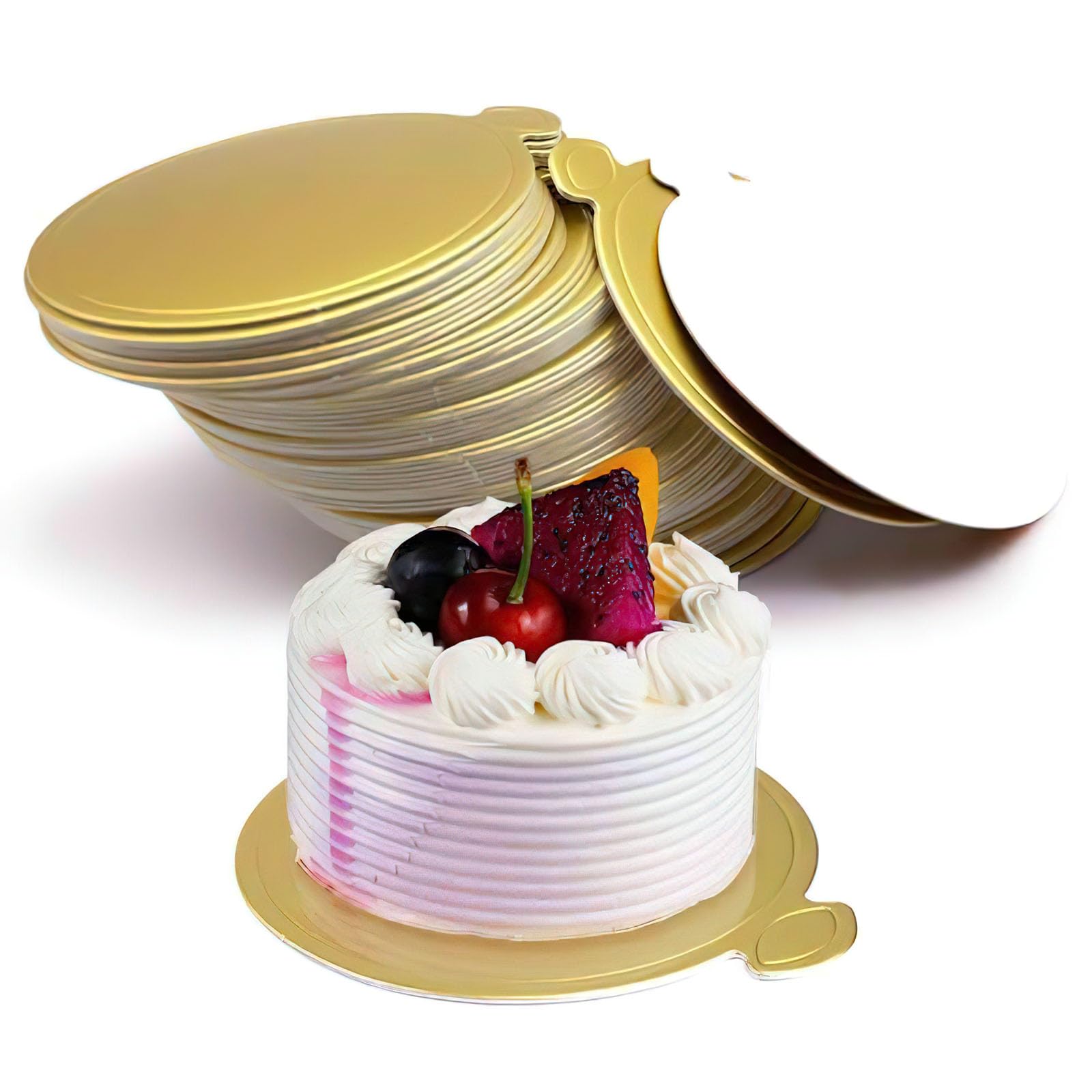 HANSGO 100PCS Mini Round Golden Cardboard Cake Base - Greaseproof Mousse Cake Boards, Dessert Stand for Wedding, Birthday Party, and Bakery Display
