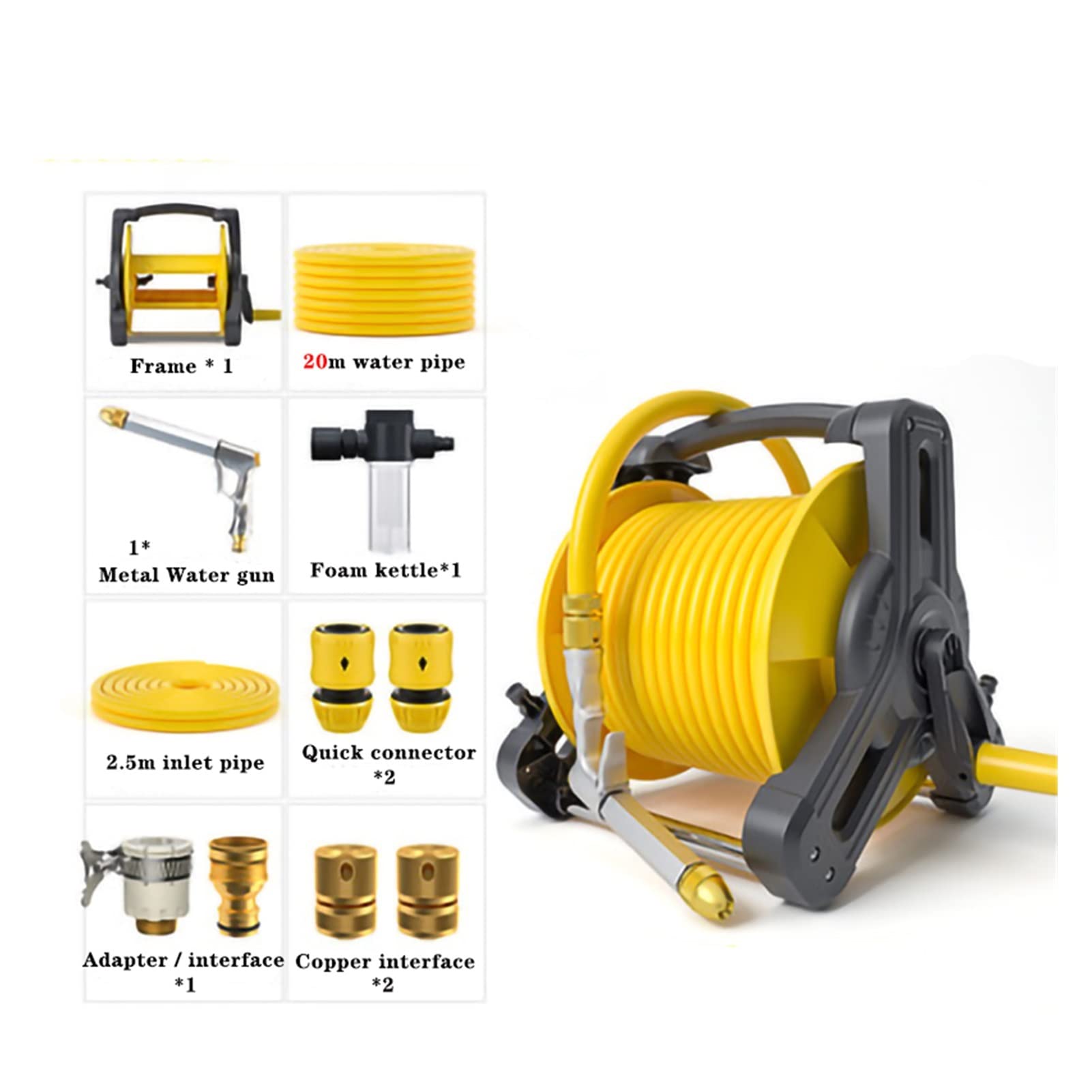 YKLL 10/15/20/25M High Pressure Car Washer - Metal Garden Hose Water Gun with Suspended Design for Home, Portable Pressure Washer for Car Cleaning & Garden Care (Color: G 20M) - Perfect for Washing Vehicles, Watering Plants & Outdoor Cleaning