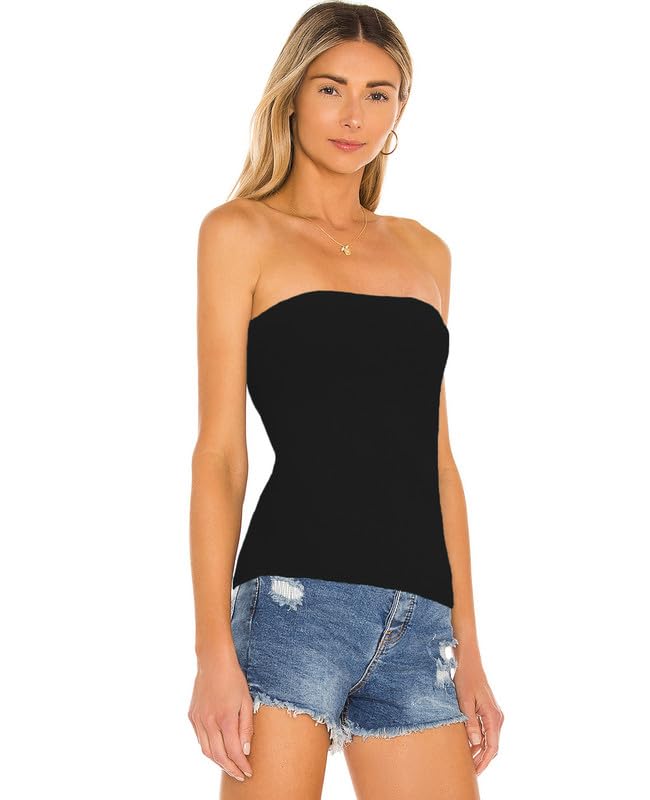 Women's Cotton Long Tube Tops - 3 Pack Strapless Camisoles & Bandeau Shirts | Sexy Layering Basics for Summer, Beach, Club & Casual Outfits