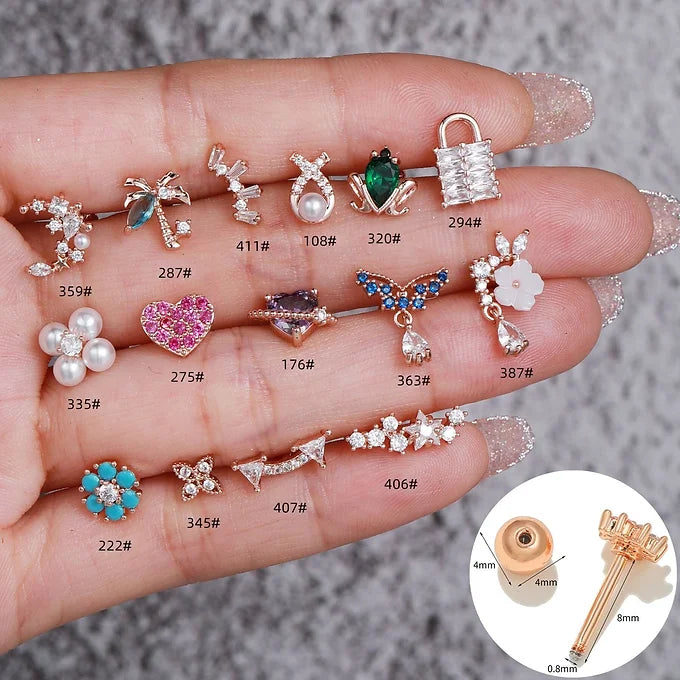 20G Palm Tree Flower Daith Hypoallergenic Stud Earrings for Women | EGD0287 | Perfect for Piercing, Cartilage Jewelry & Boho Fashion Accessories