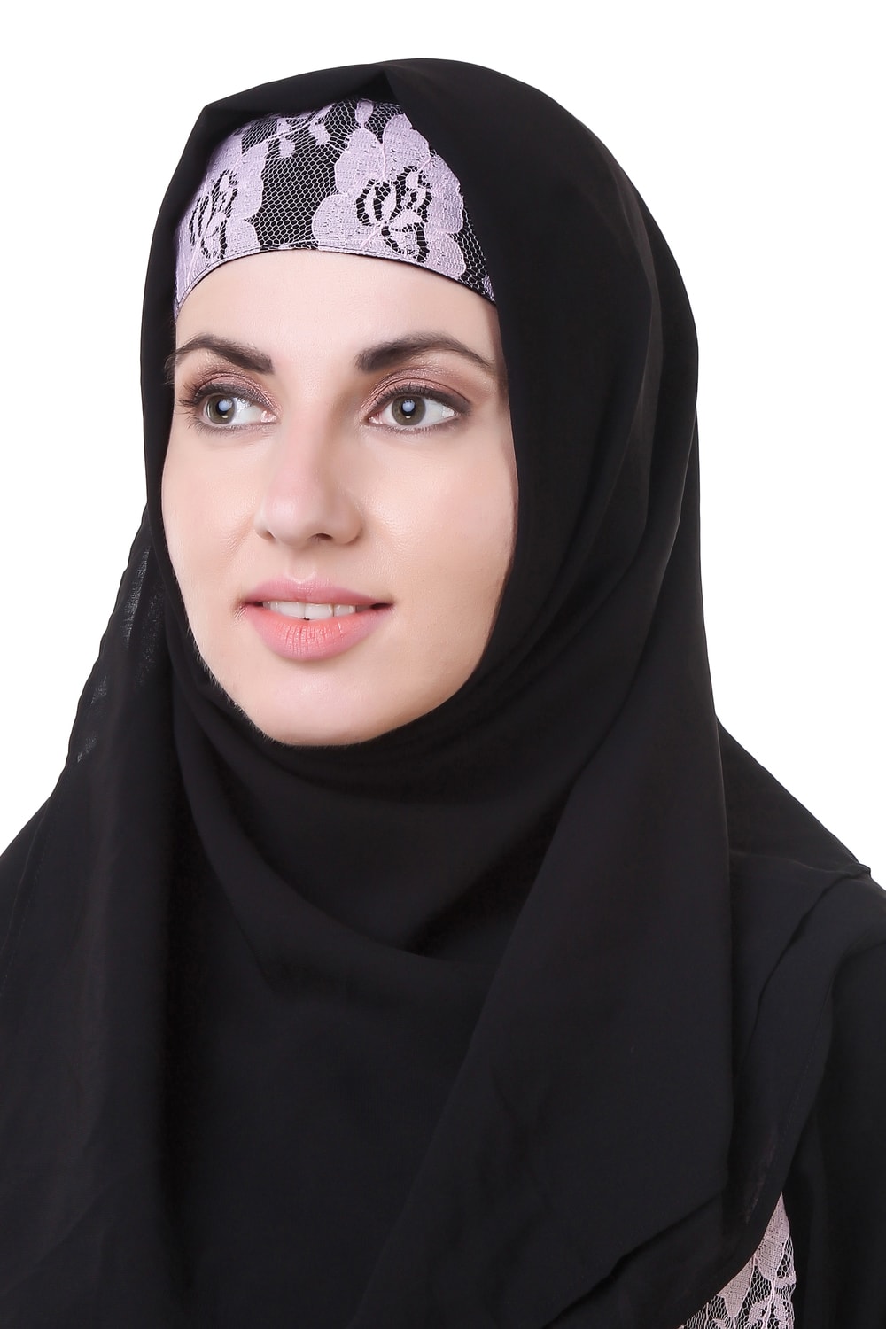 Elegant Aamira Black Hijab with Floral Net Band - Perfect for Daily Wear, Prayer, and Special Occasions