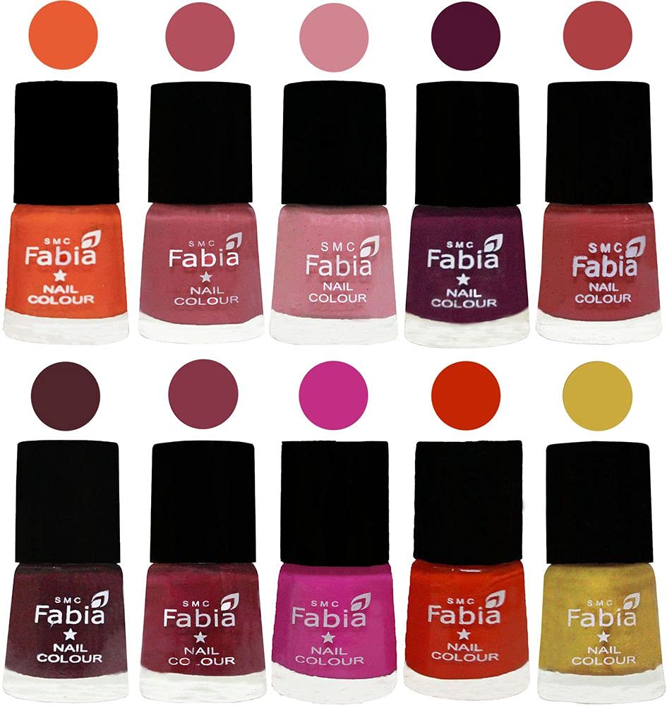 SMC Fabia All-in-One Long Lasting Glossy Nail Polish Set (Pack of 10) - 6ml Each - Vibrant Colors #02164 - Perfect for Salon, Home Manicures & Gift Giving