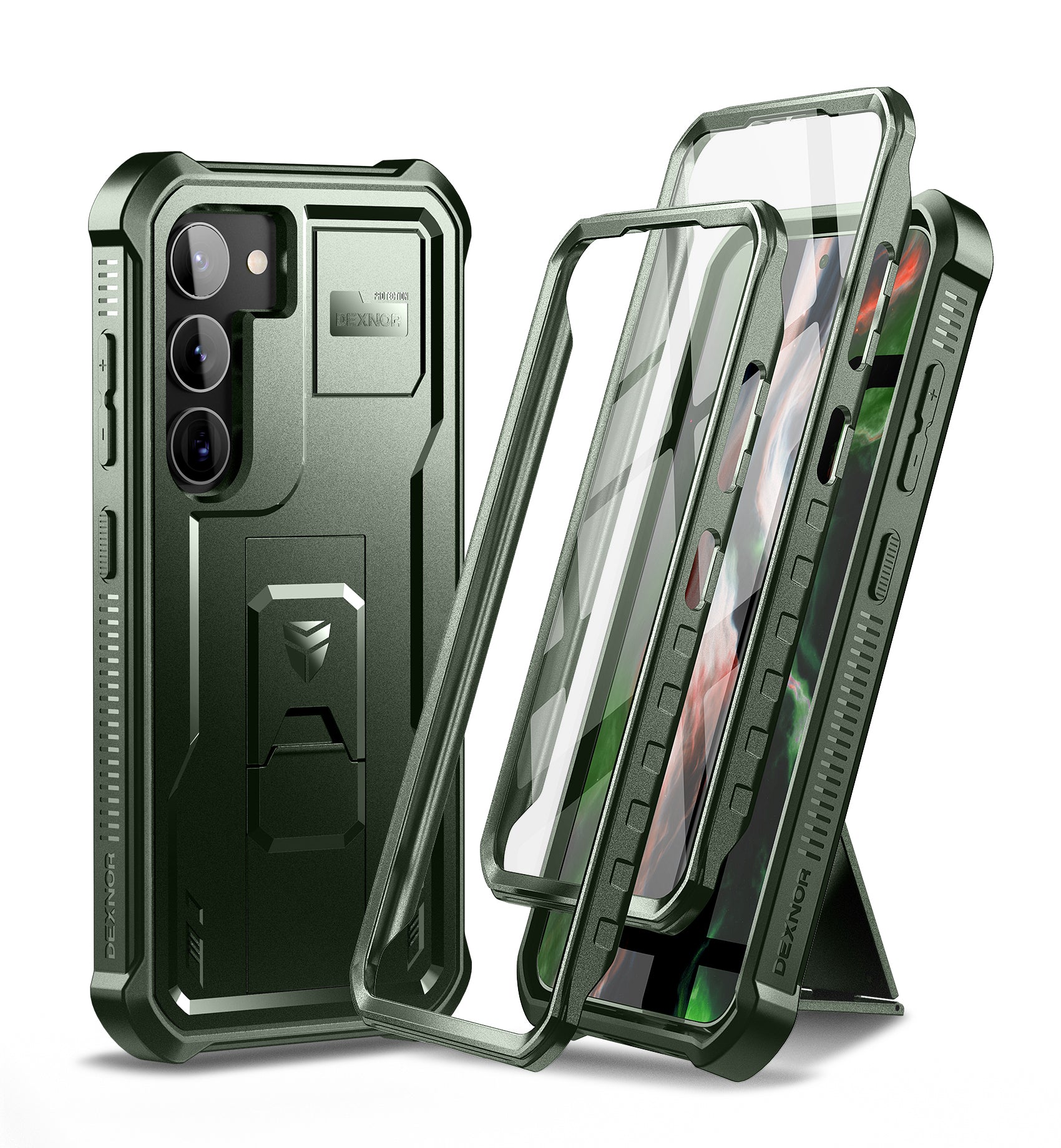 Dexnor Heavy Duty Shockproof Rugged Case for Samsung Galaxy S23 Plus with Built-in Screen Protector, Full Body Bumper & Kickstand - Perfect for Outdoor, Work, and Everyday Protection