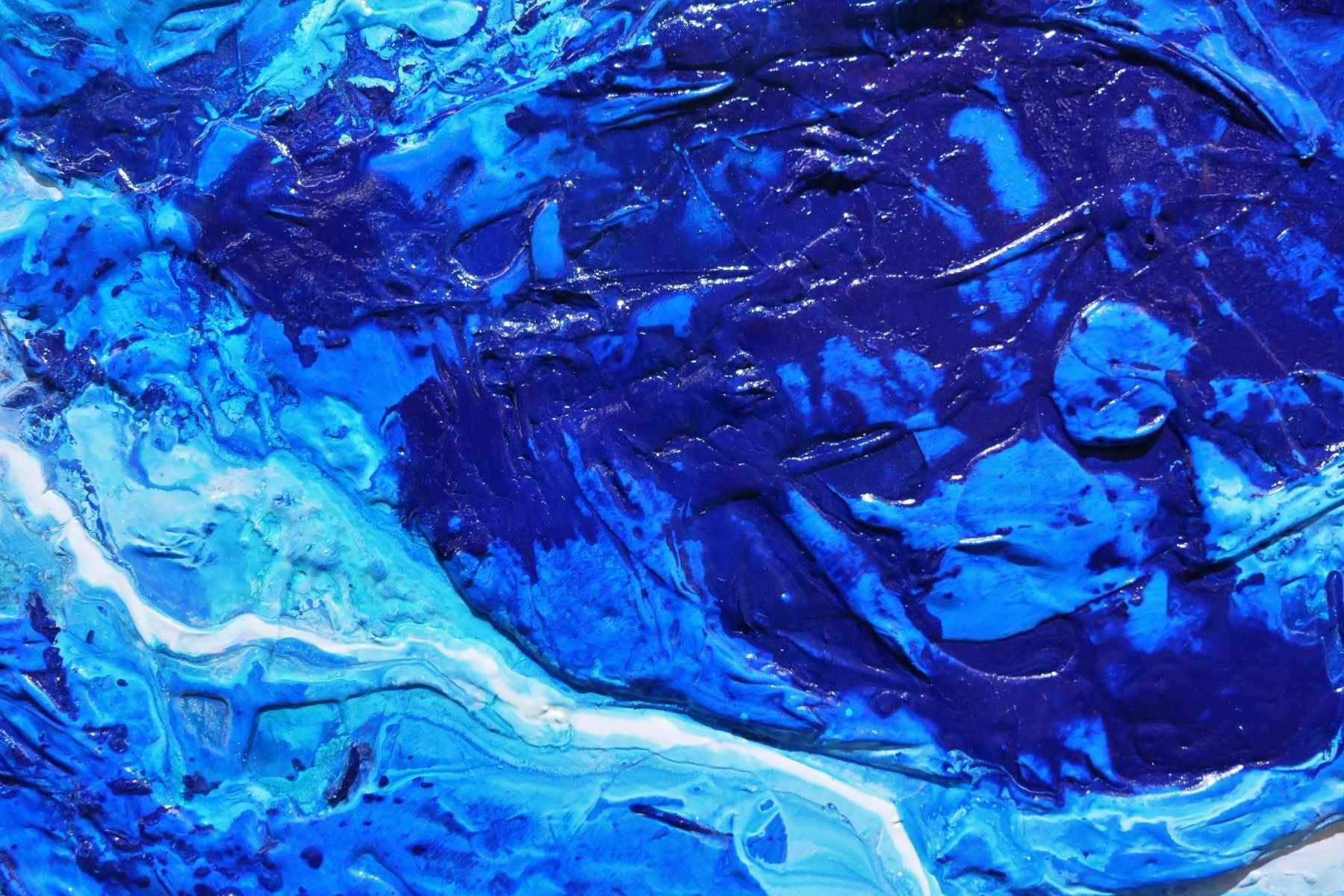 Fractured Sapphire Blue and White Textured Abstract Painting - 270cm x 120cm Large Wall Art for Living Room, Bedroom, or Office Decor